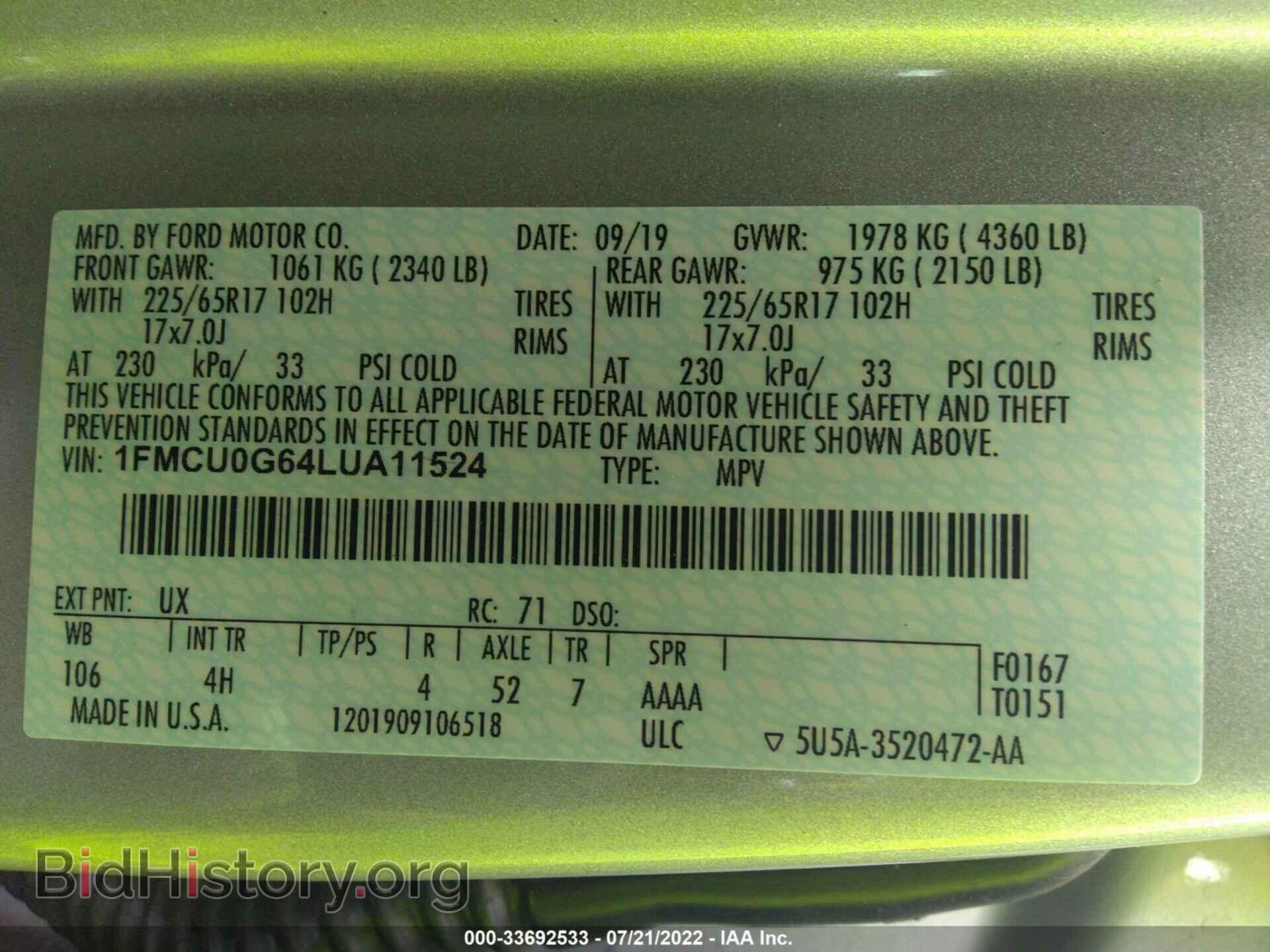 2020 FORD ESCAPE - VIN: 1FMCU0G64LUA11524 - Photo 9
