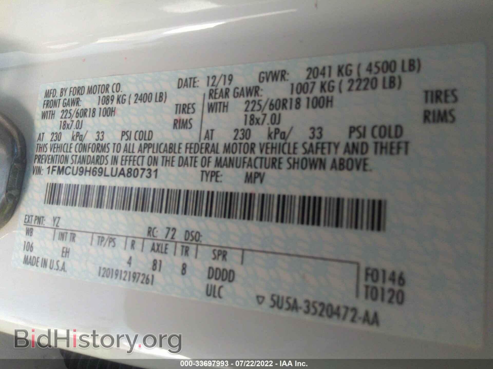 2020 FORD ESCAPE - VIN: 1FMCU9H69LUA80731 - Photo 9