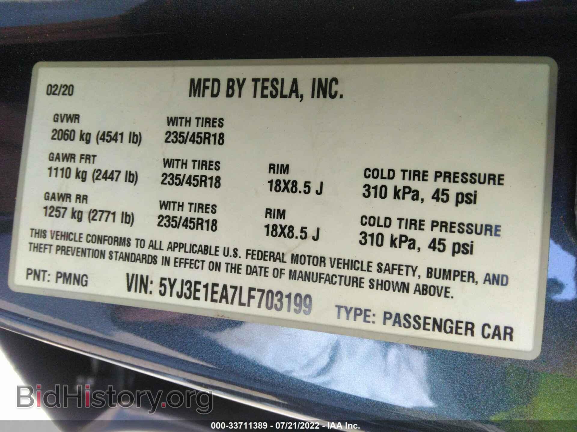 2020 TESLA MODEL 3 - VIN: 5YJ3E1EA7LF703199 - Фото 9