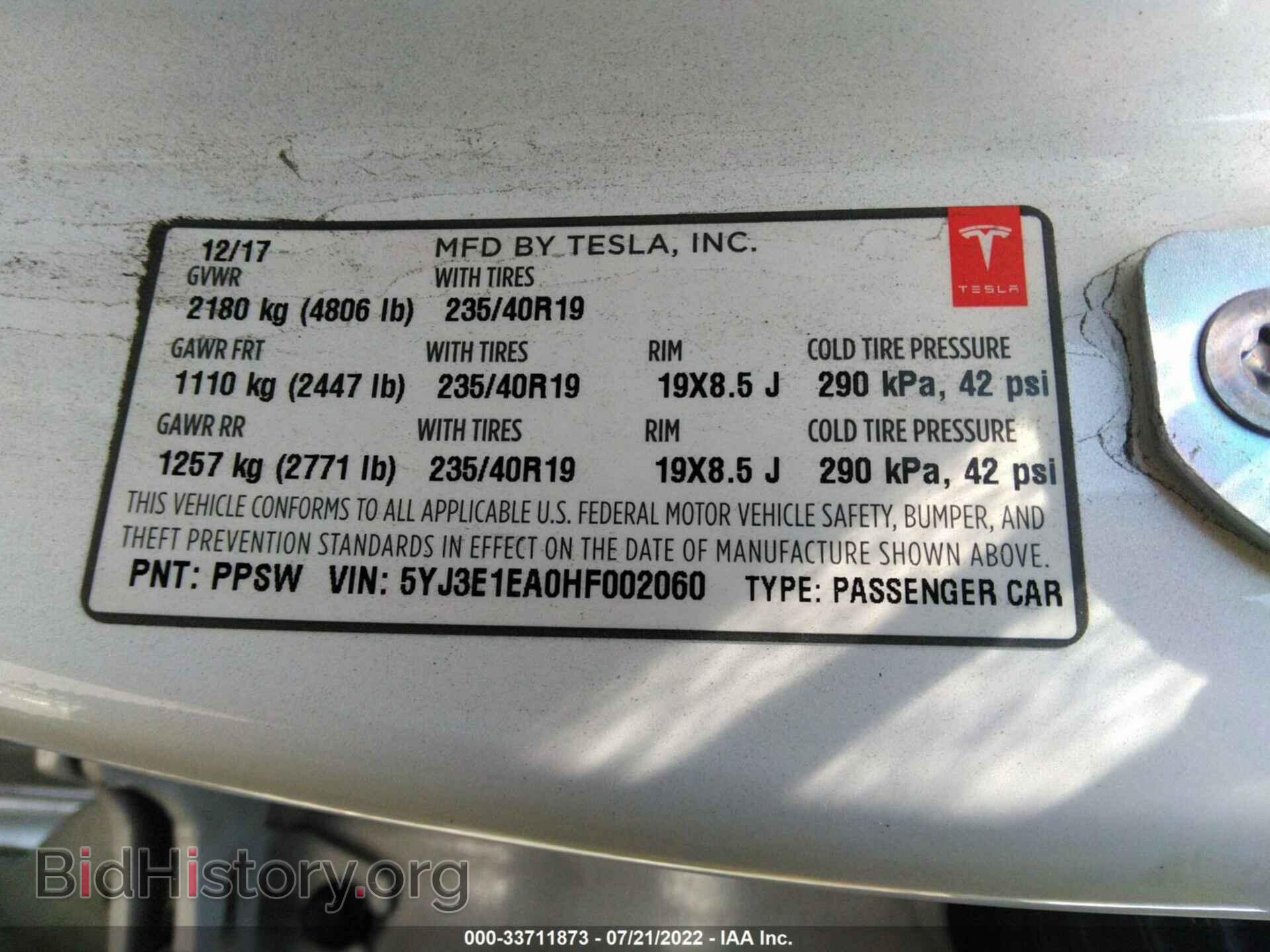 2017 TESLA MODEL 3 - VIN: 5YJ3E1EA0HF002060 - Photo 9