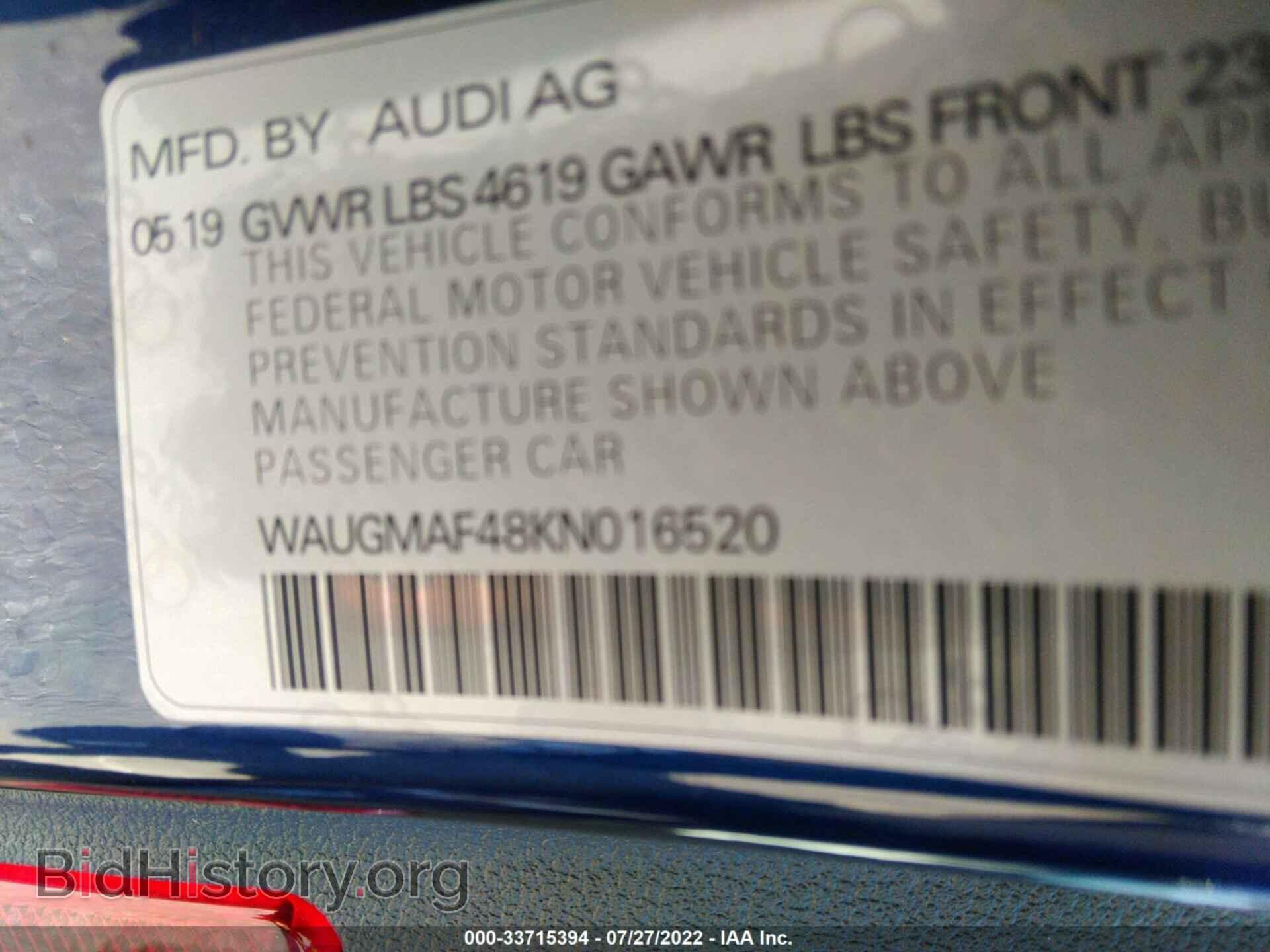 2019 AUDI A4 - VIN: WAUGMAF48KN016520 - Фото 9