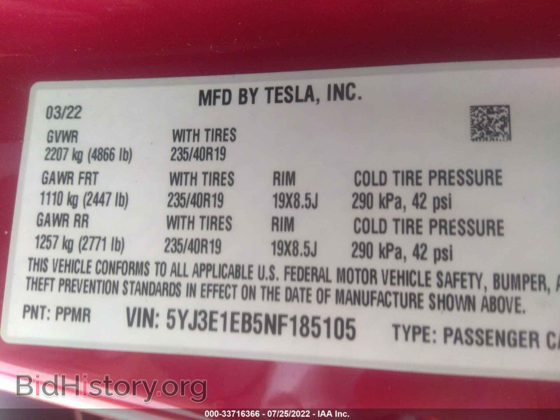 2022 TESLA MODEL 3 - VIN: 5YJ3E1EB5NF185105 - Photo 9