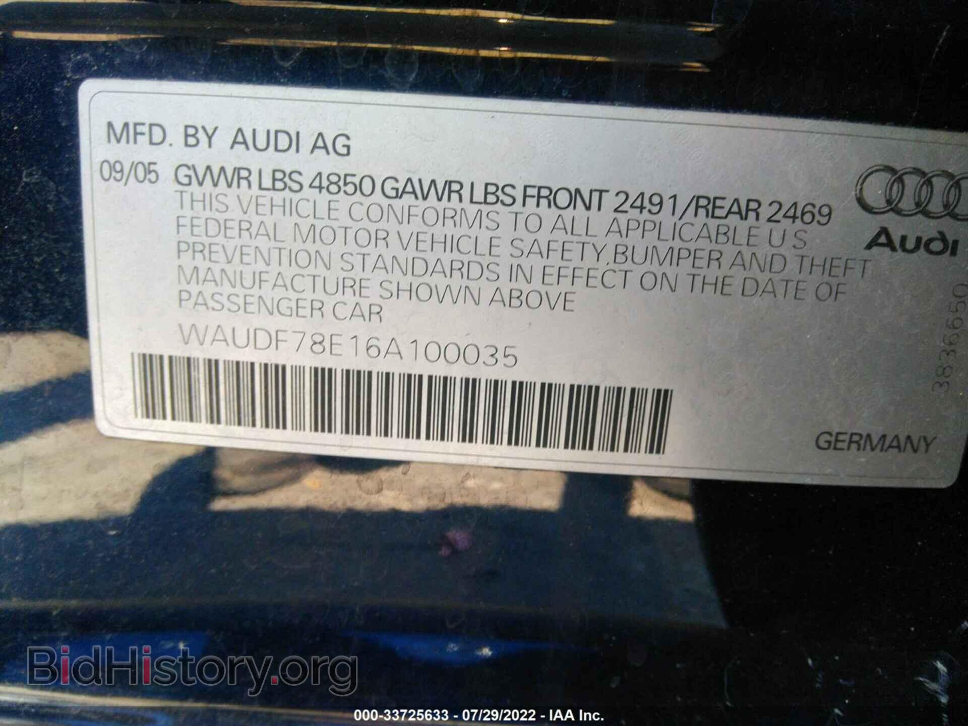 2006 AUDI A4 - VIN: WAUDF78E16A100035 - Фото 9