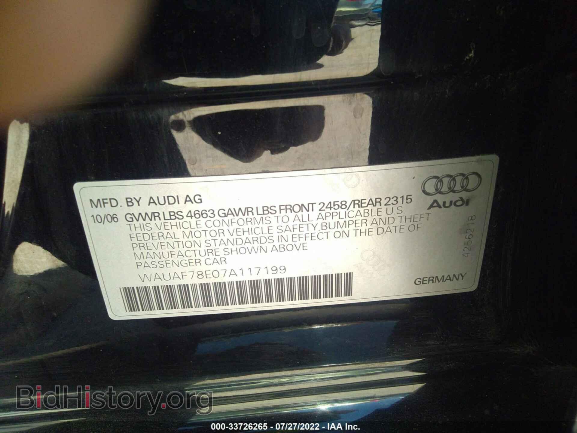 2007 AUDI A4 - VIN: WAUAF78E07A117199 - Фото 9