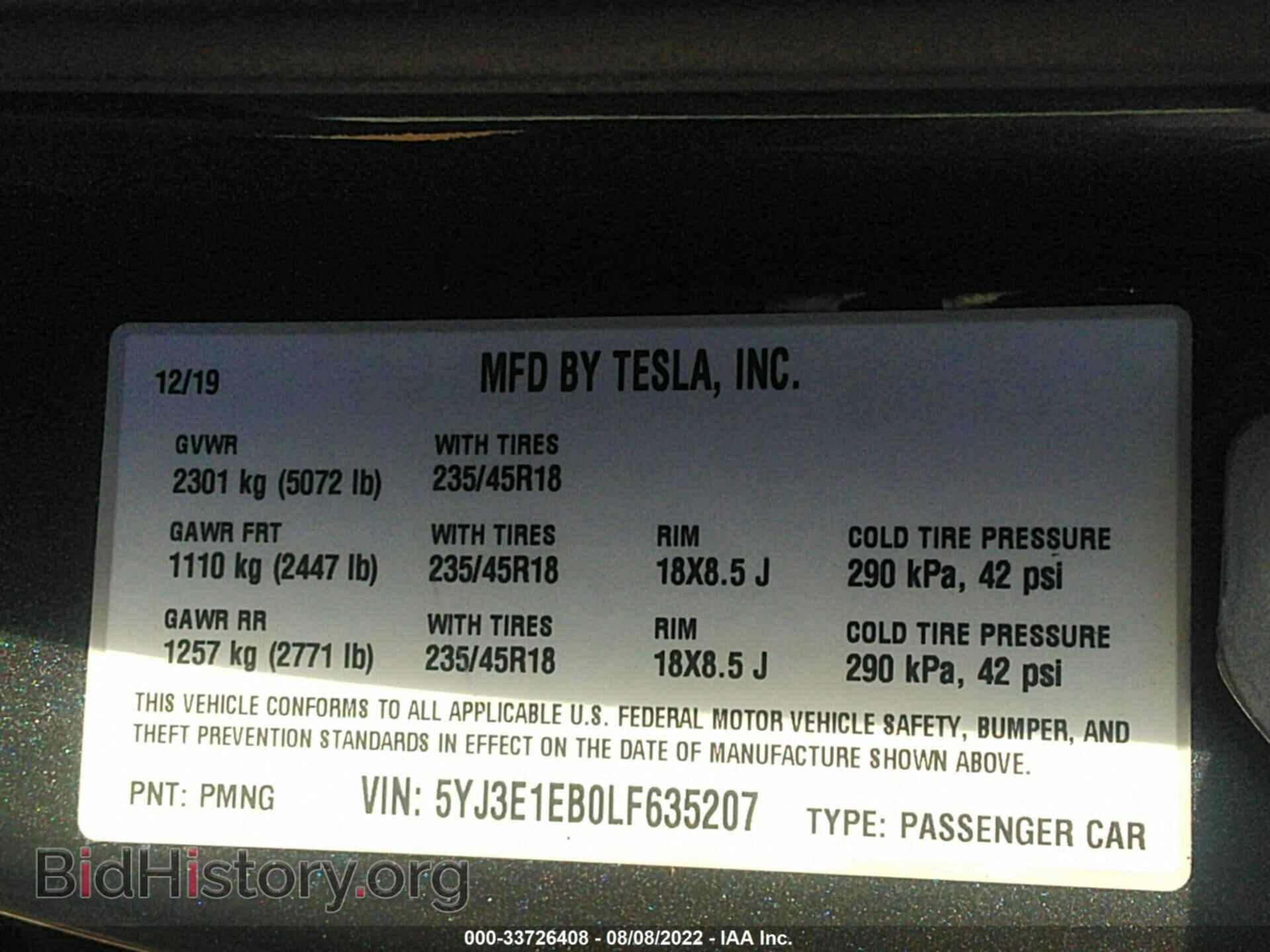 2020 TESLA MODEL 3 - VIN: 5YJ3E1EB0LF635207 - Фото 9