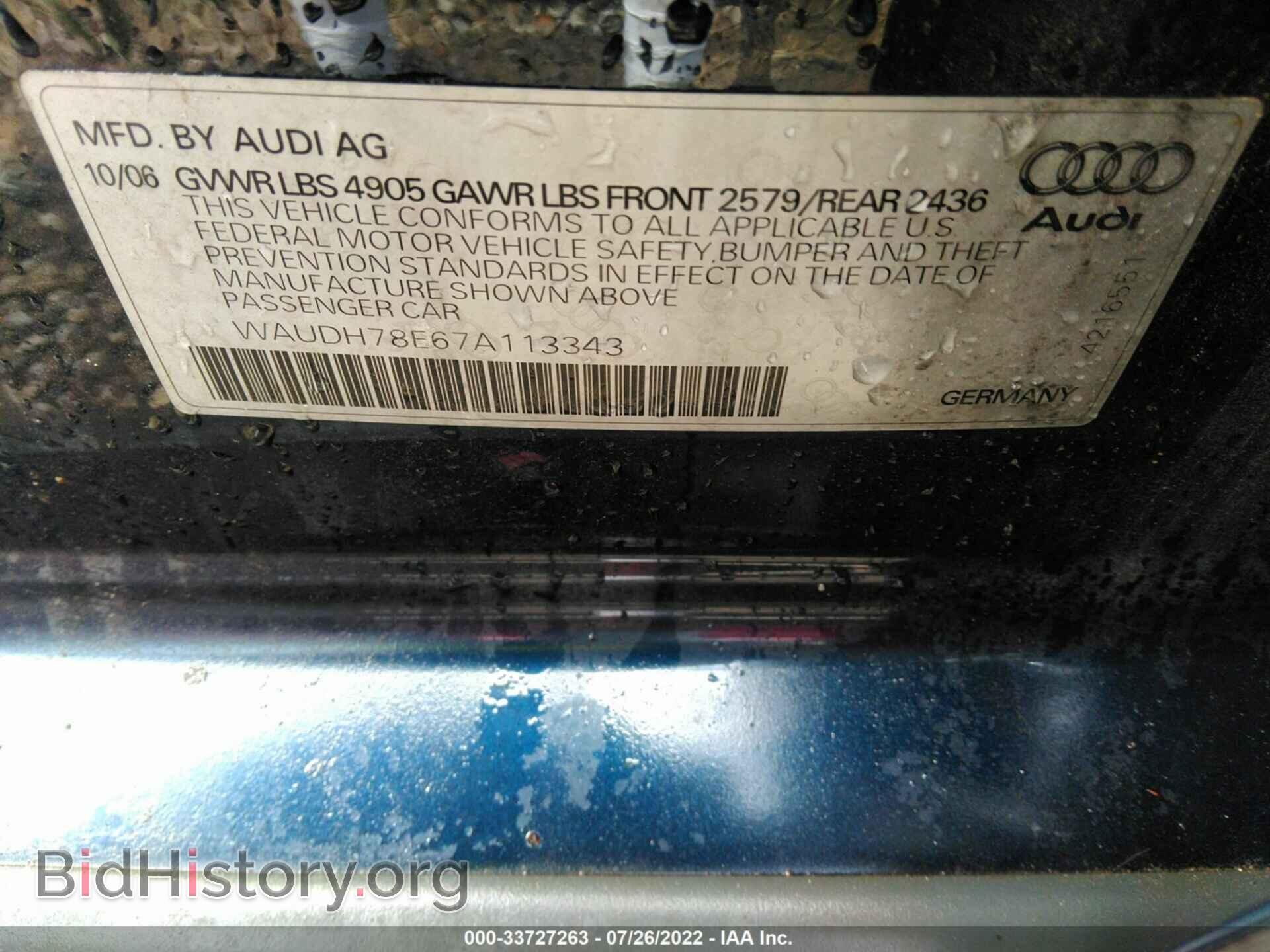 2007 AUDI A4 - VIN: WAUDH78E67A113343 - Фото 9