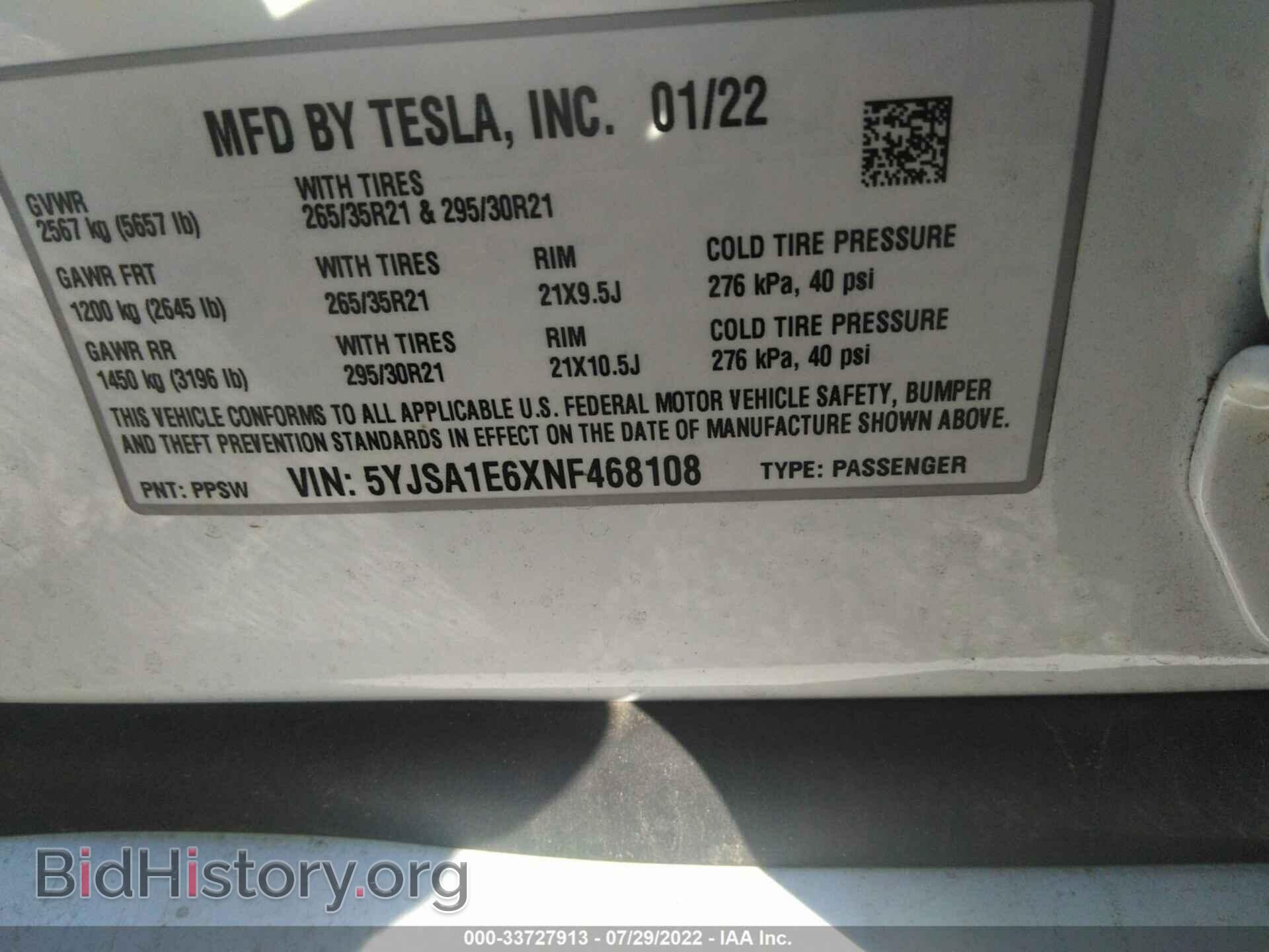 2022 TESLA MODEL S - VIN: 5YJSA1E6XNF468108 - Photo 8