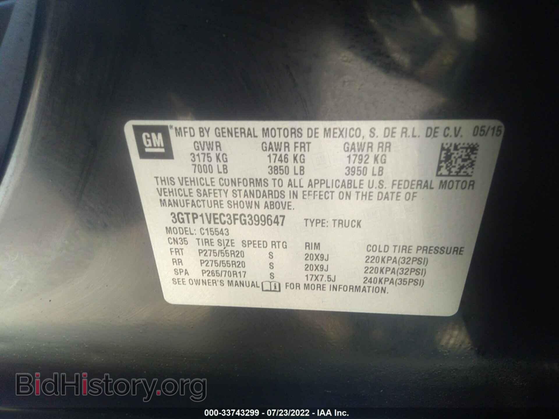 2015 GMC SIERRA 1500 - VIN: 3GTP1VEC3FG399647 - Photo 9