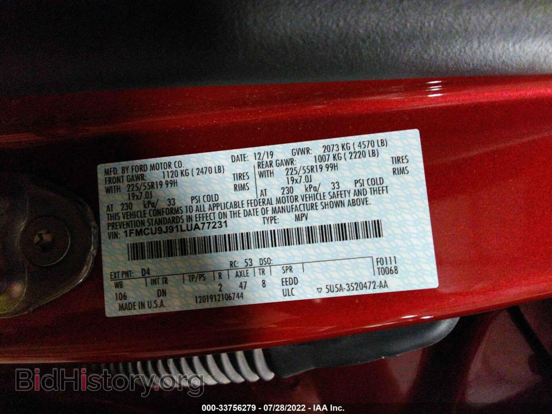 2020 FORD ESCAPE - VIN: 1FMCU9J91LUA77231 - Photo 9