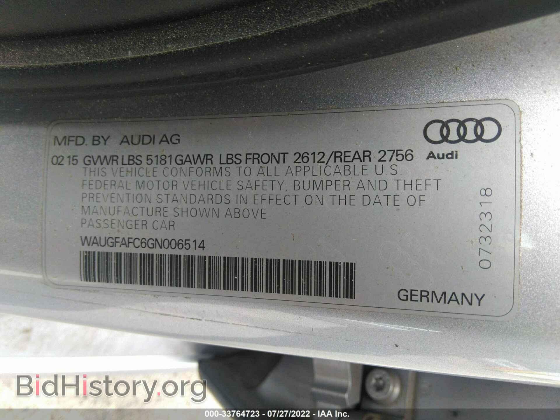 2016 AUDI A6 - VIN: WAUGFAFC6GN006514 - Фото 9
