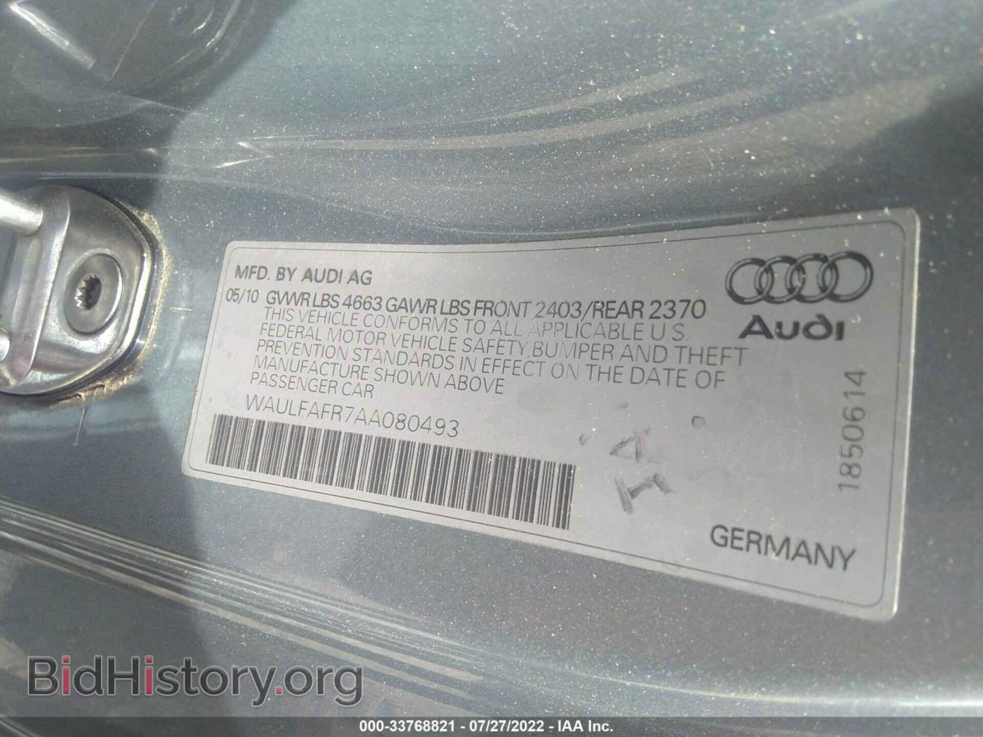 2010 AUDI A5 - VIN: WAULFAFR7AA080493 - Фото 9