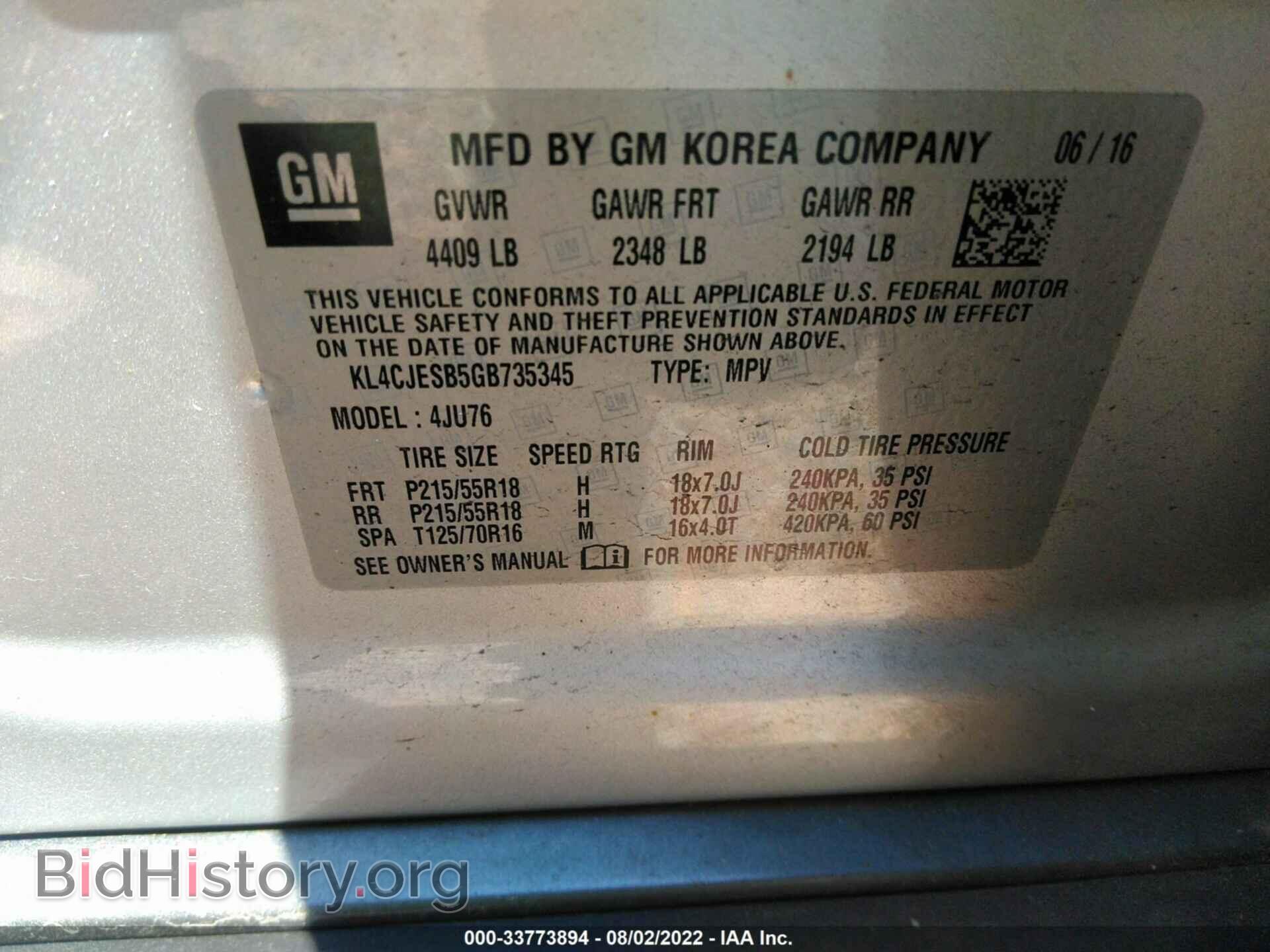 2016 BUICK ENCORE - VIN: KL4CJESB5GB735345 - Photo 9