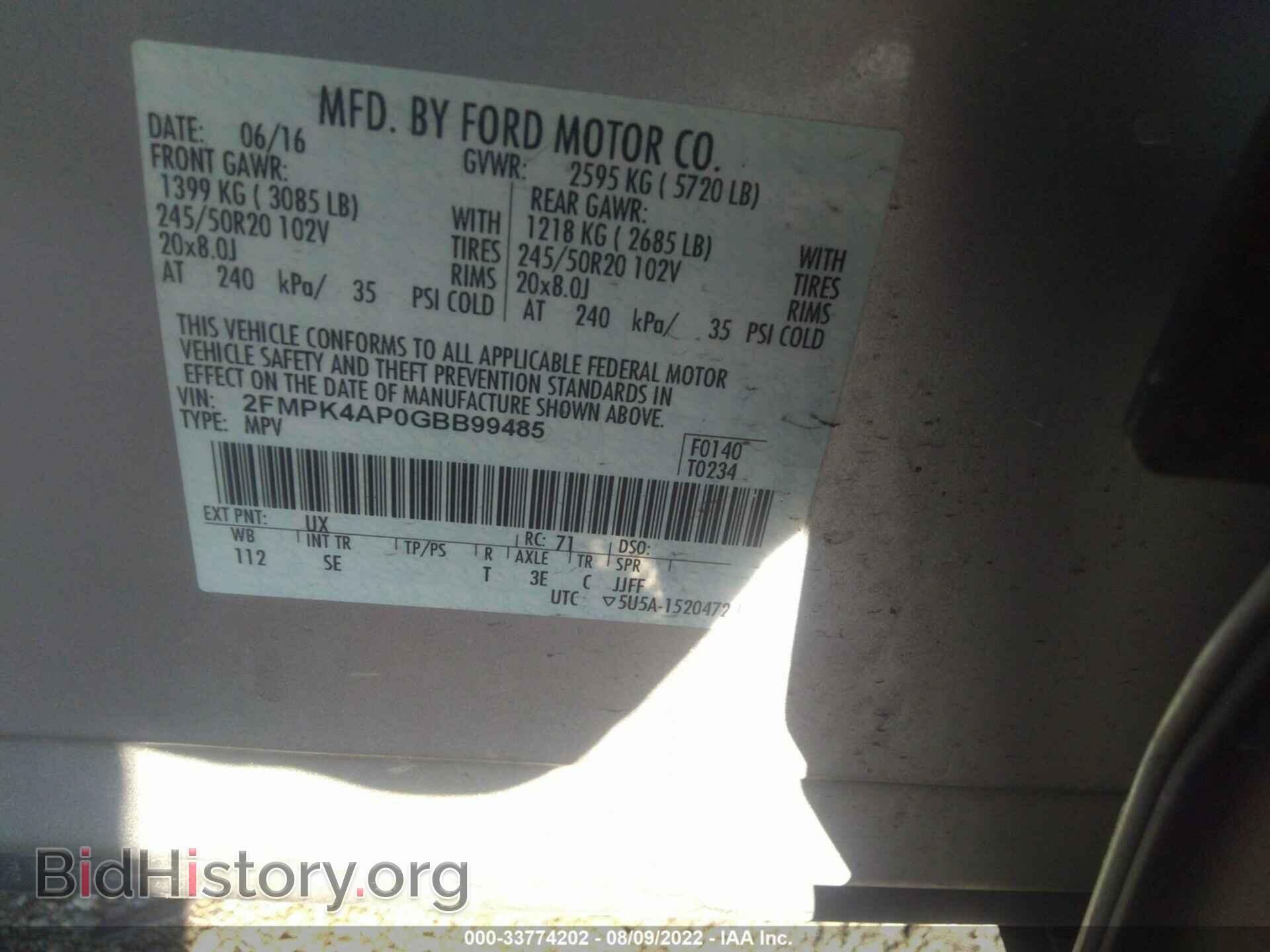 2016 FORD EDGE - VIN: 2FMPK4AP0GBB99485 - Photo 9