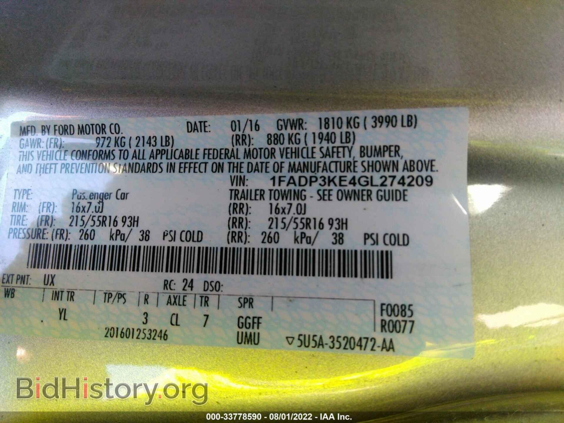 2016 FORD FOCUS - VIN: 1FADP3KE4GL274209 - Фото 9