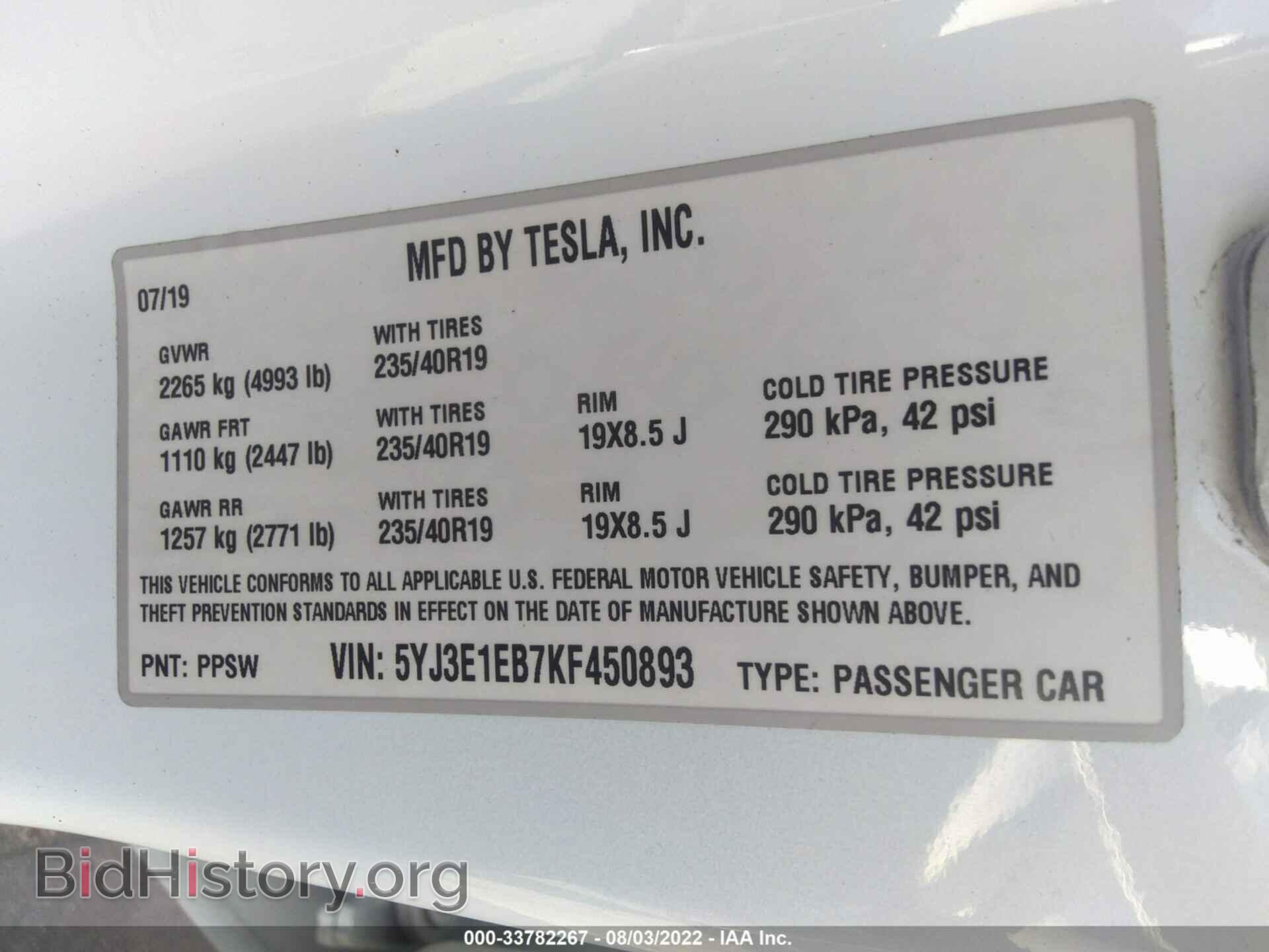 2019 TESLA MODEL 3 - VIN: 5YJ3E1EB7KF450893 - Photo 9