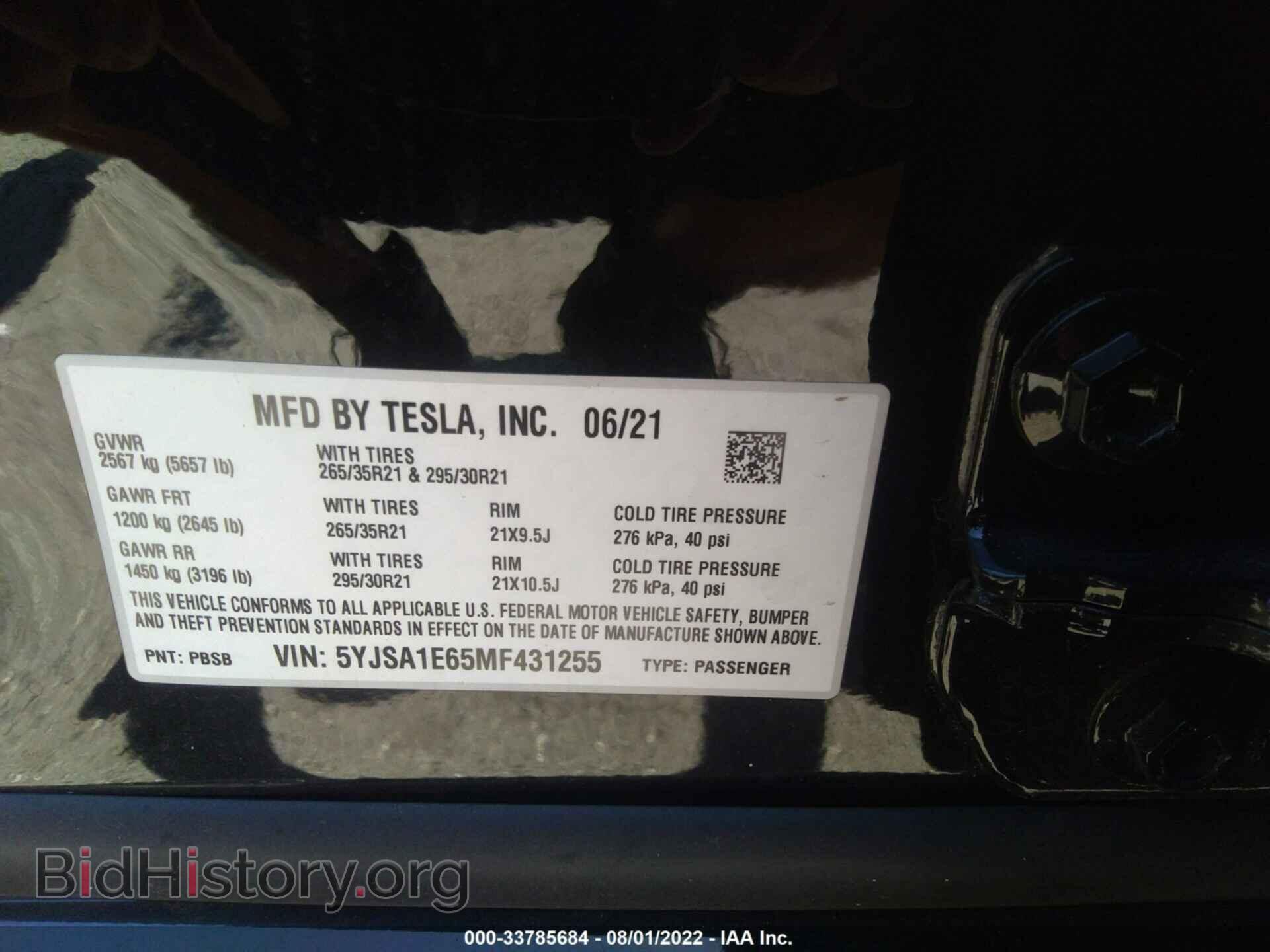2021 TESLA MODEL S - VIN: 5YJSA1E65MF431255 - Photo 9