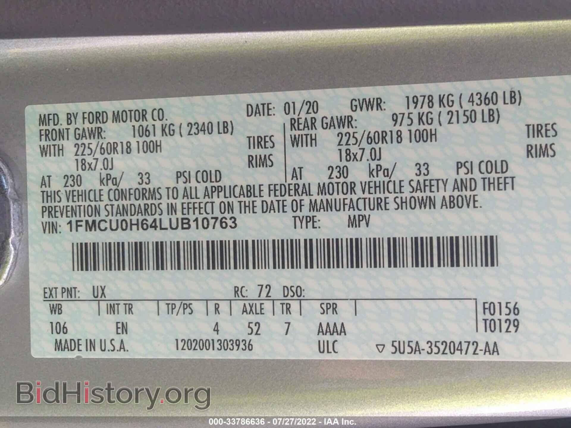 2020 FORD ESCAPE - VIN: 1FMCU0H64LUB10763 - Фото 9