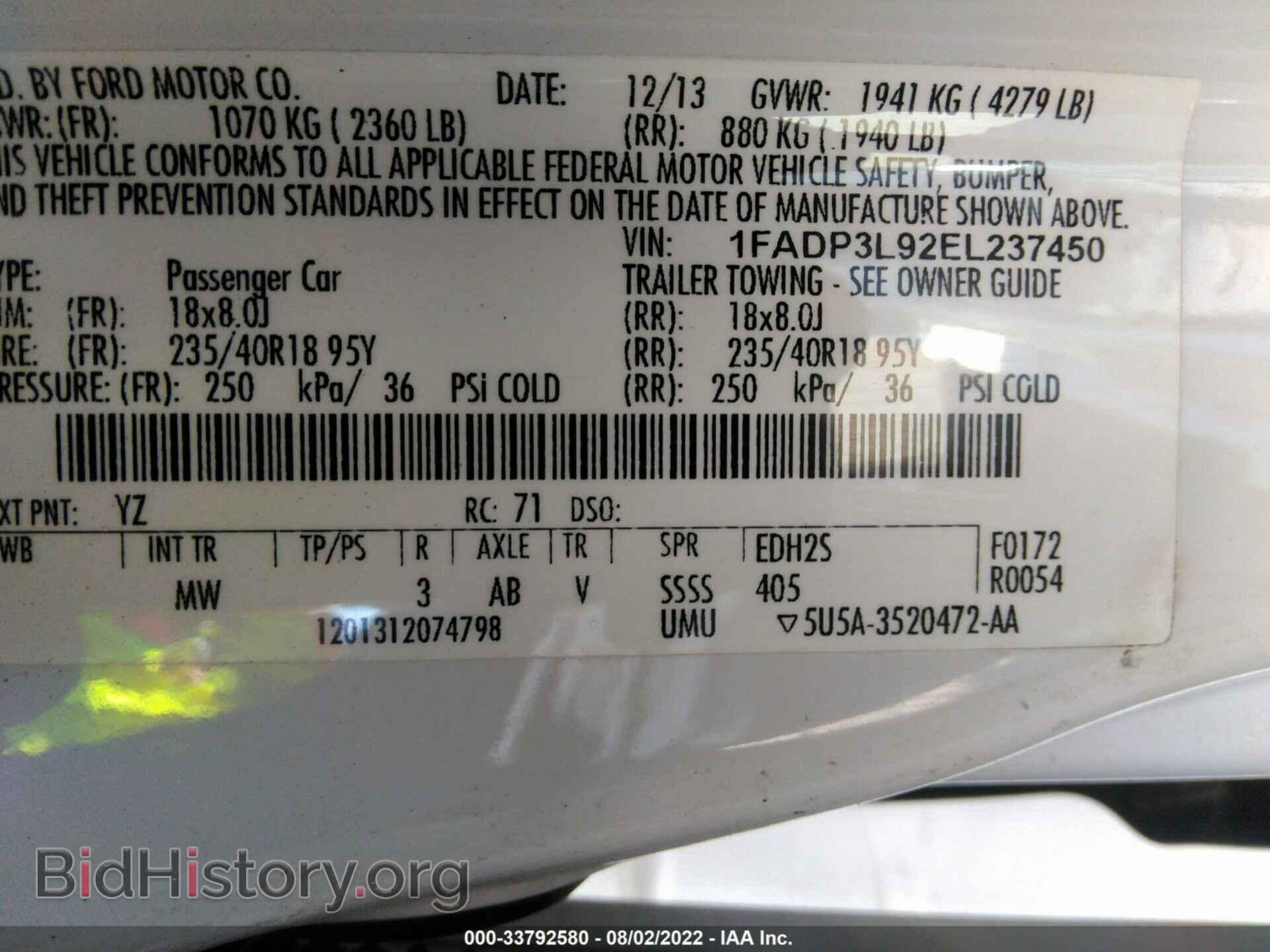 2014 FORD FOCUS - VIN: 1FADP3L92EL237450 - Фото 9