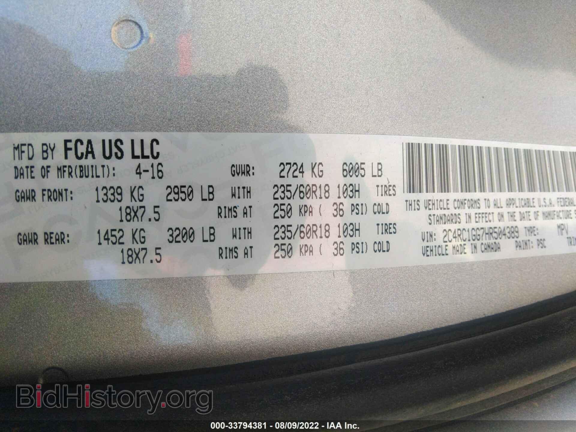 2017 CHRYSLER PACIFICA - VIN: 2C4RC1GG7HR504389 - Photo 9