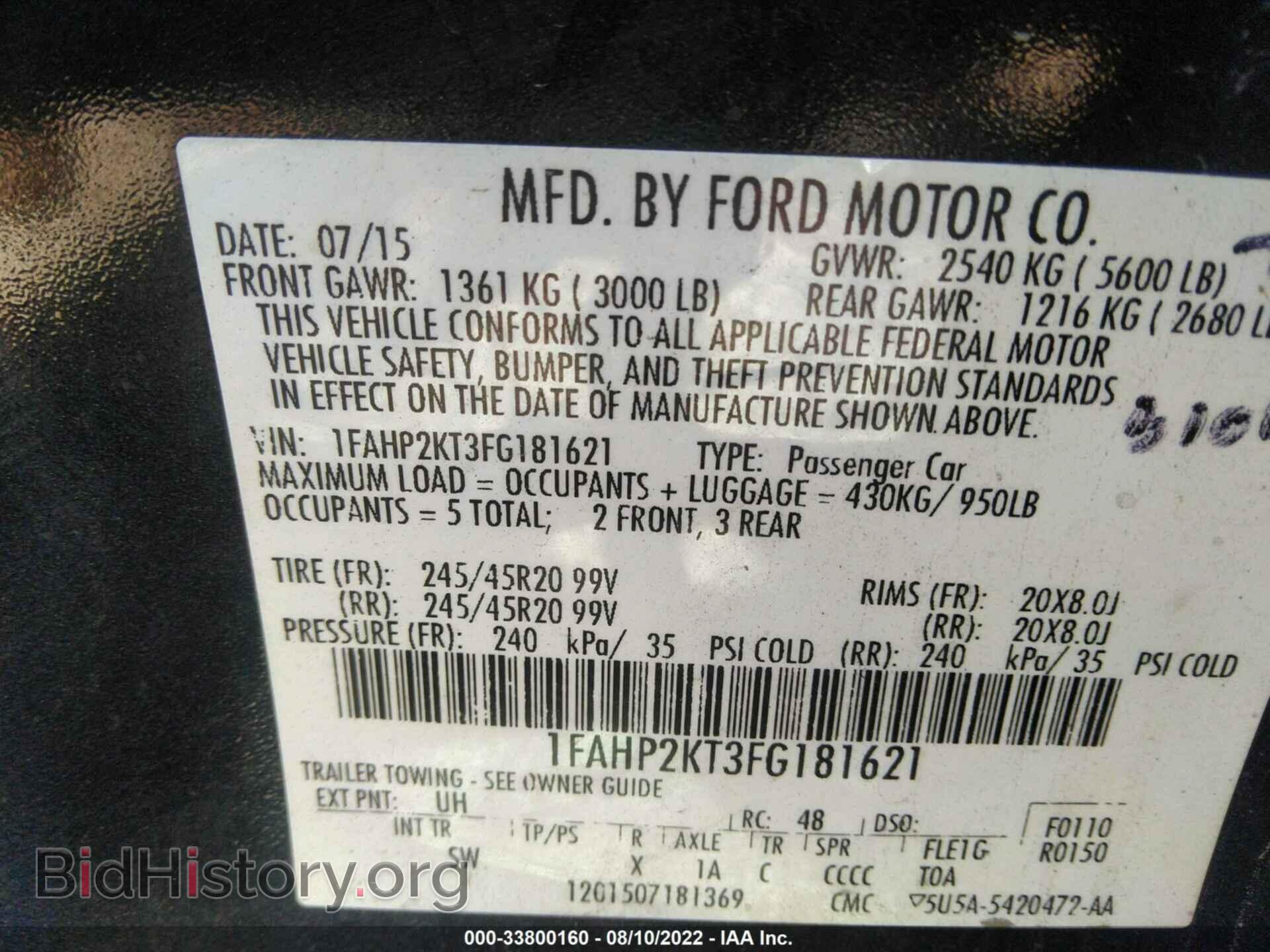 2015 FORD TAURUS - VIN: 1FAHP2KT3FG181621 - Photo 9