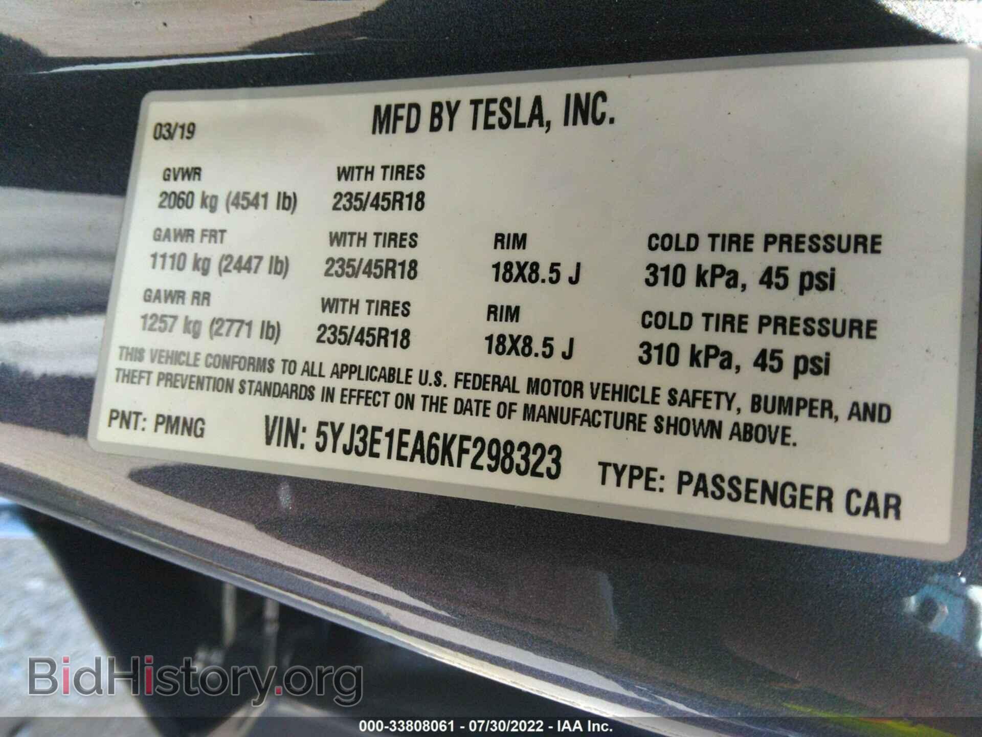 2019 TESLA MODEL 3 - VIN: 5YJ3E1EA6KF298323 - Photo 9