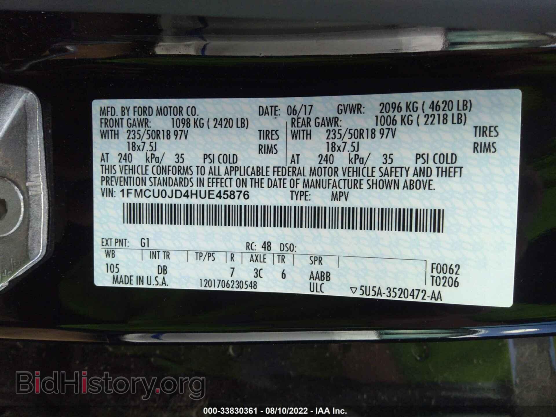 2017 FORD ESCAPE - VIN: 1FMCU0JD4HUE45876 - Photo 9