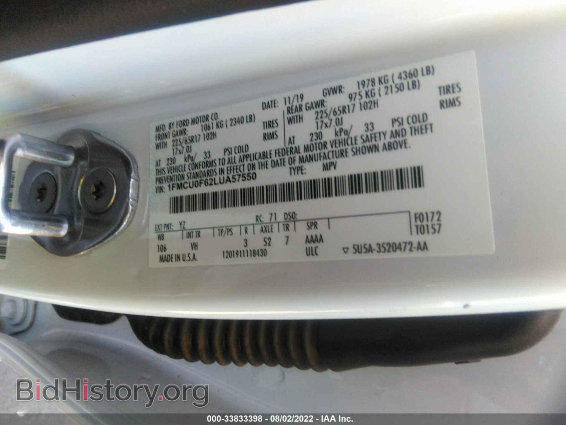 2020 FORD ESCAPE - VIN: 1FMCU0F62LUA57550 - Photo 9