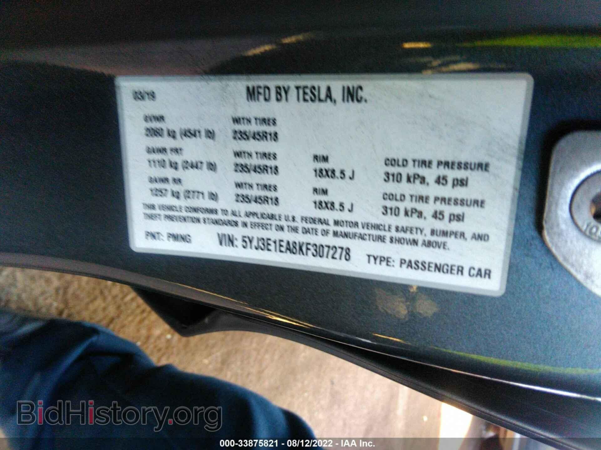 2019 TESLA MODEL 3 - VIN: 5YJ3E1EA8KF307278 - Photo 9