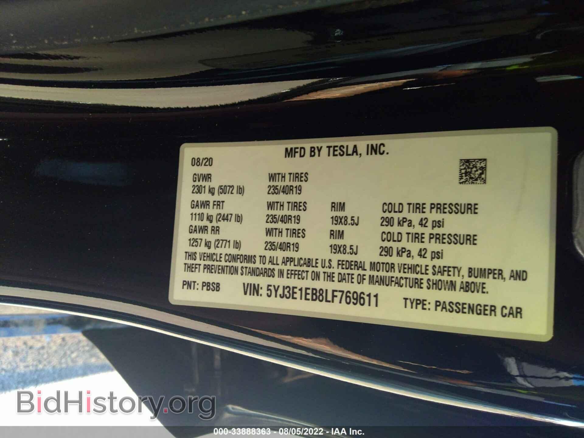 2020 TESLA MODEL 3 - VIN: 5YJ3E1EB8LF769611 - Фото 9