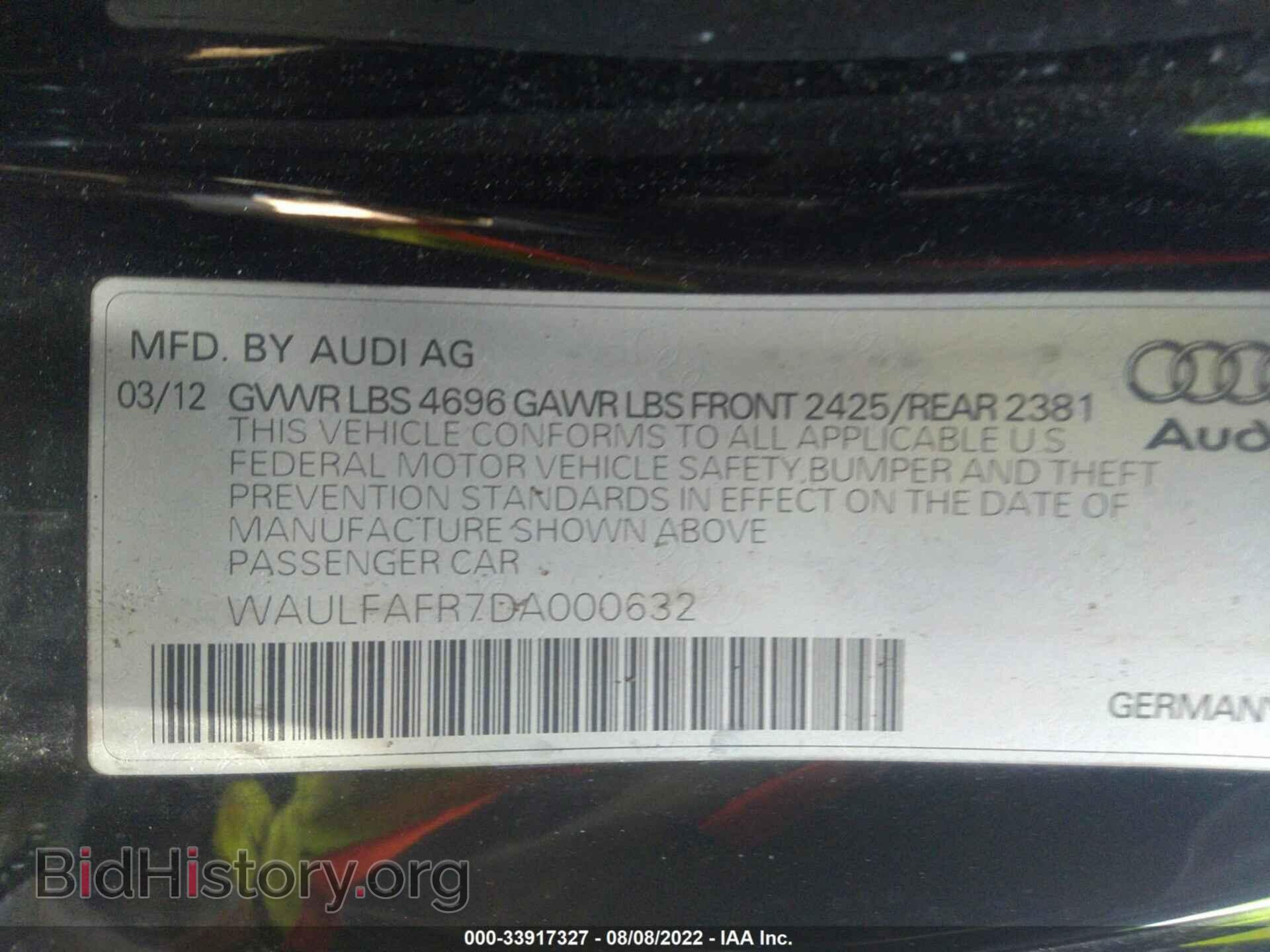 2013 AUDI A5 - VIN: WAULFAFR7DA000632 - Фото 9