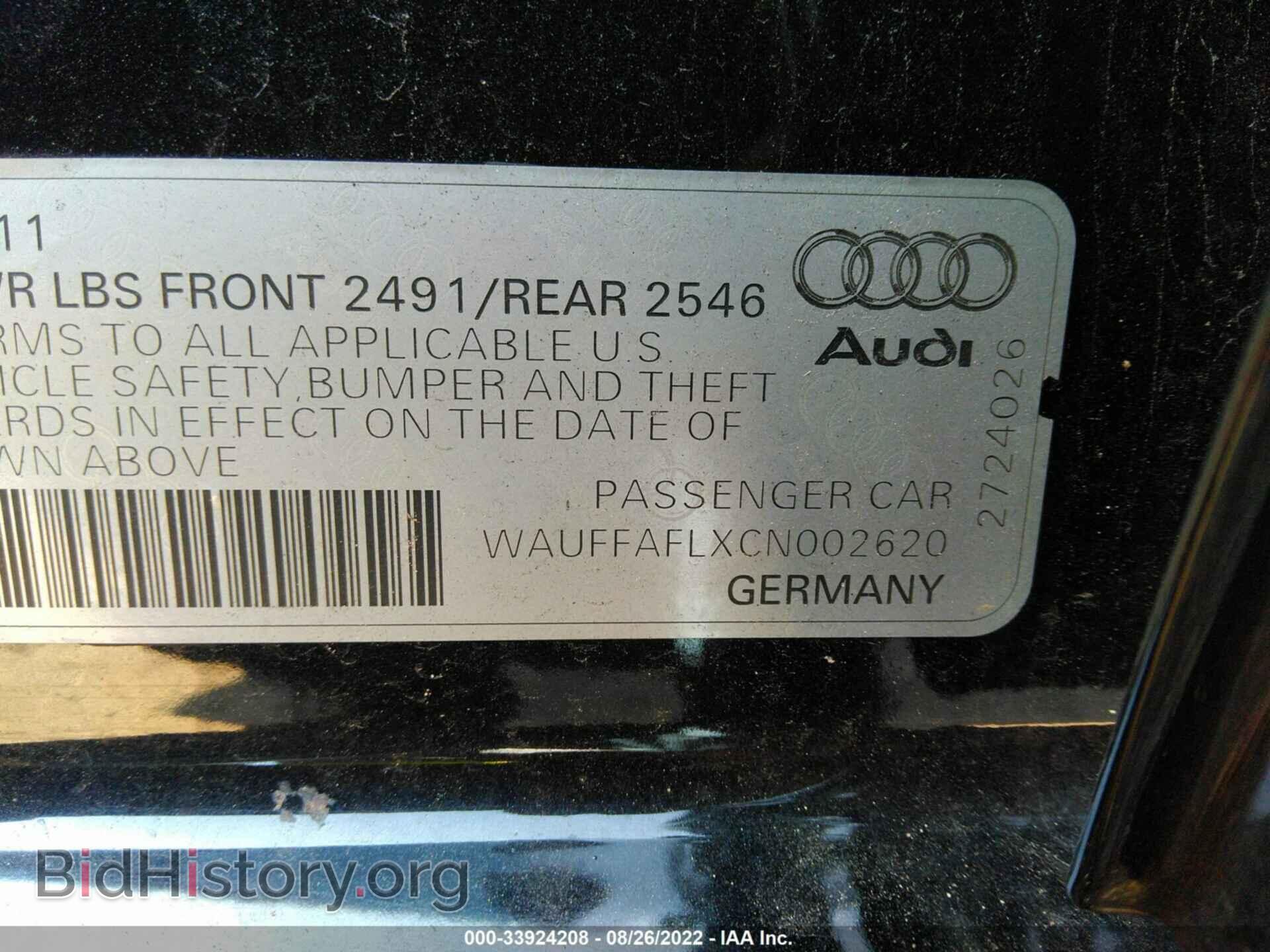 2012 AUDI A4 - VIN: WAUFFAFLXCN002620 - Фото 9