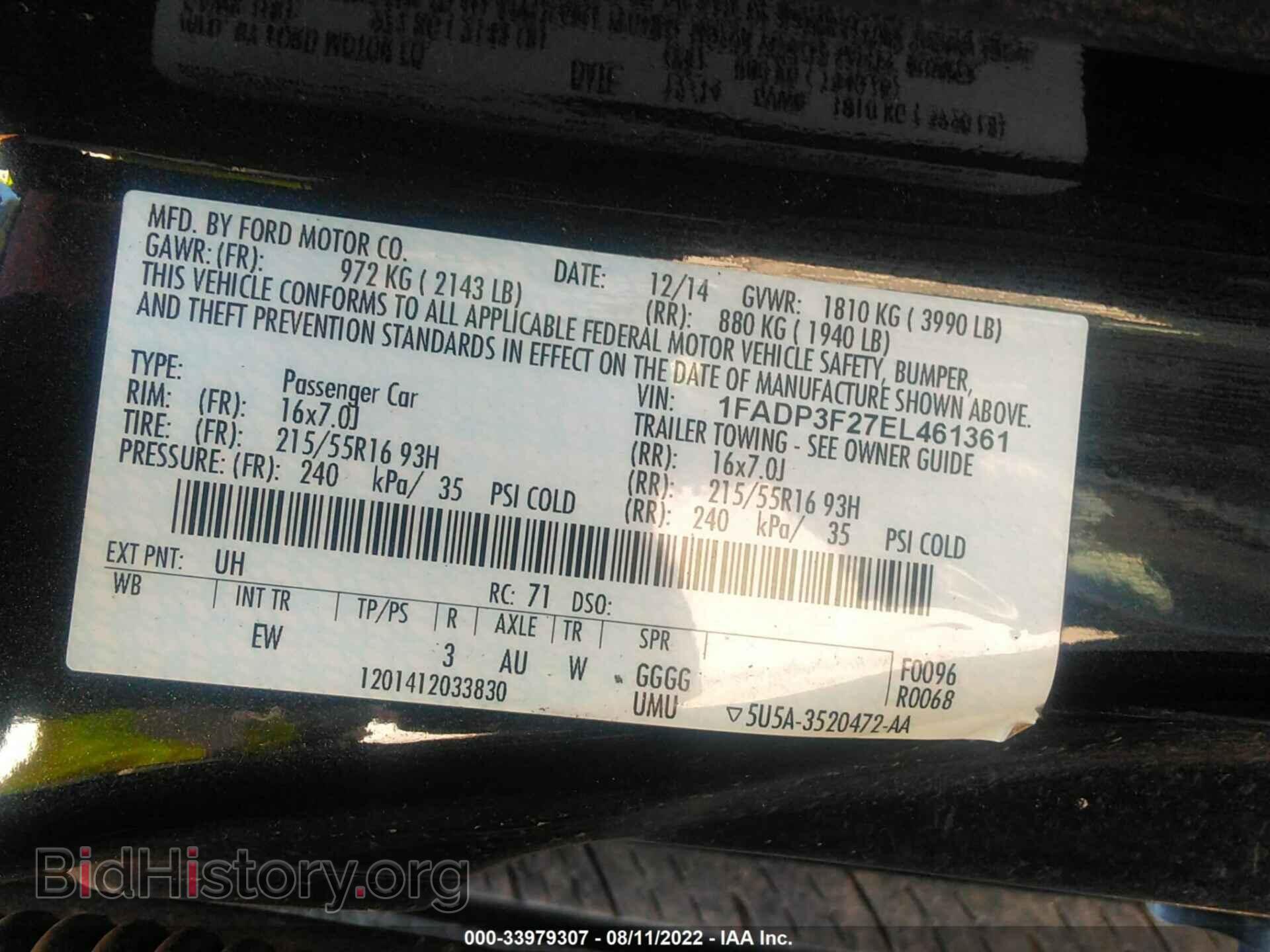 2014 FORD FOCUS - VIN: 1FADP3F27EL461361 - Фото 9