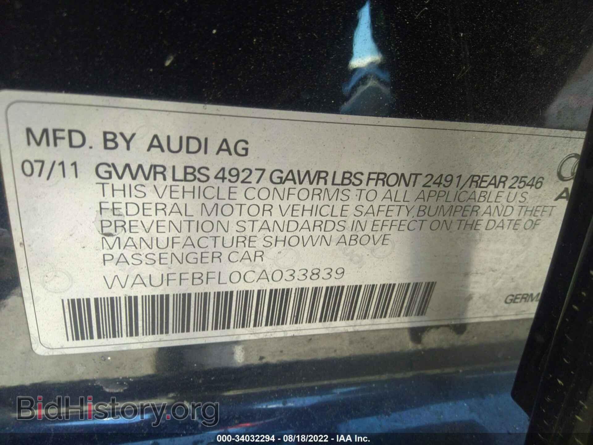 2012 AUDI A4 - VIN: WAUFFBFL0CA033839 - Photo 9