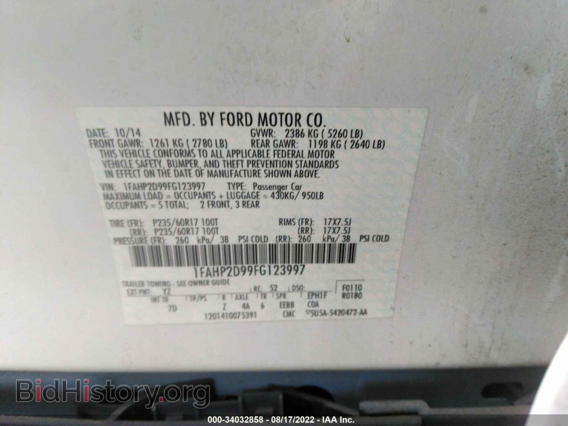 2015 FORD TAURUS - VIN: 1FAHP2D99FG123997 - Photo 9