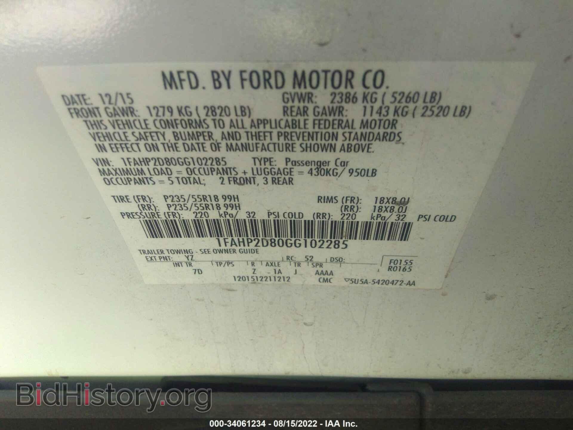 2016 FORD TAURUS - VIN: 1FAHP2D80GG102285 - Photo 9