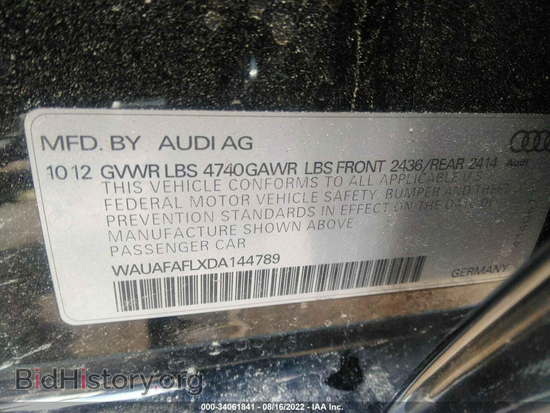 2013 AUDI A4 - VIN: WAUAFAFLXDA144789 - Фото 9