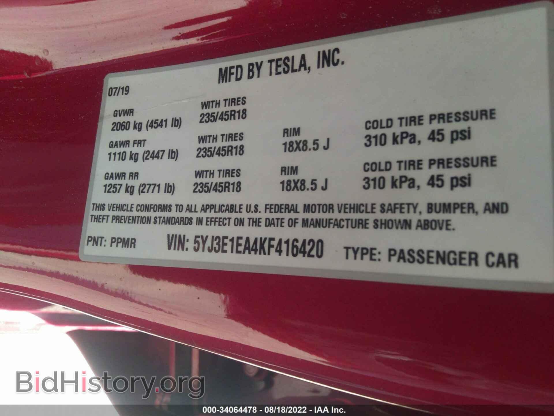 2019 TESLA MODEL 3 - VIN: 5YJ3E1EA4KF416420 - Photo 9