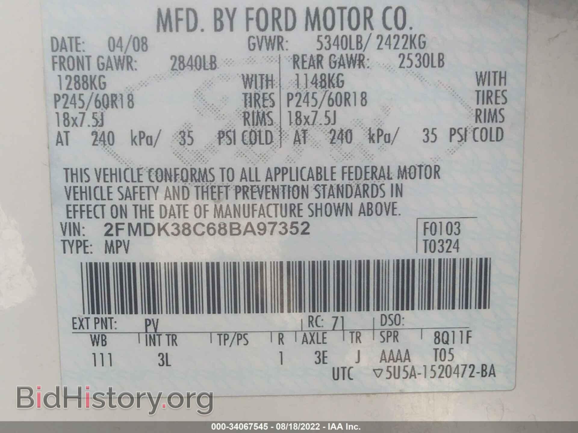 2008 FORD EDGE - VIN: 2FMDK38C68BA97352 - Photo 9