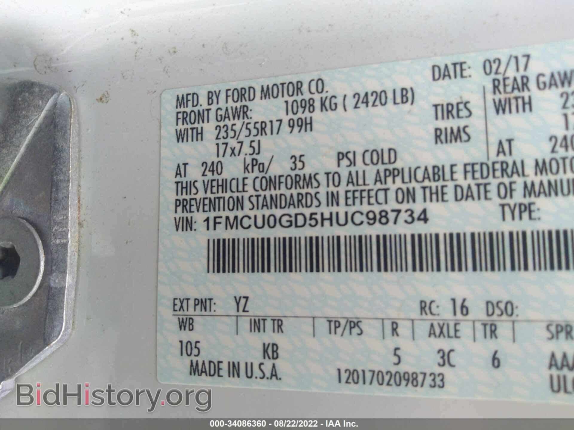 2017 FORD ESCAPE - VIN: 1FMCU0GD5HUC98734 - Photo 9