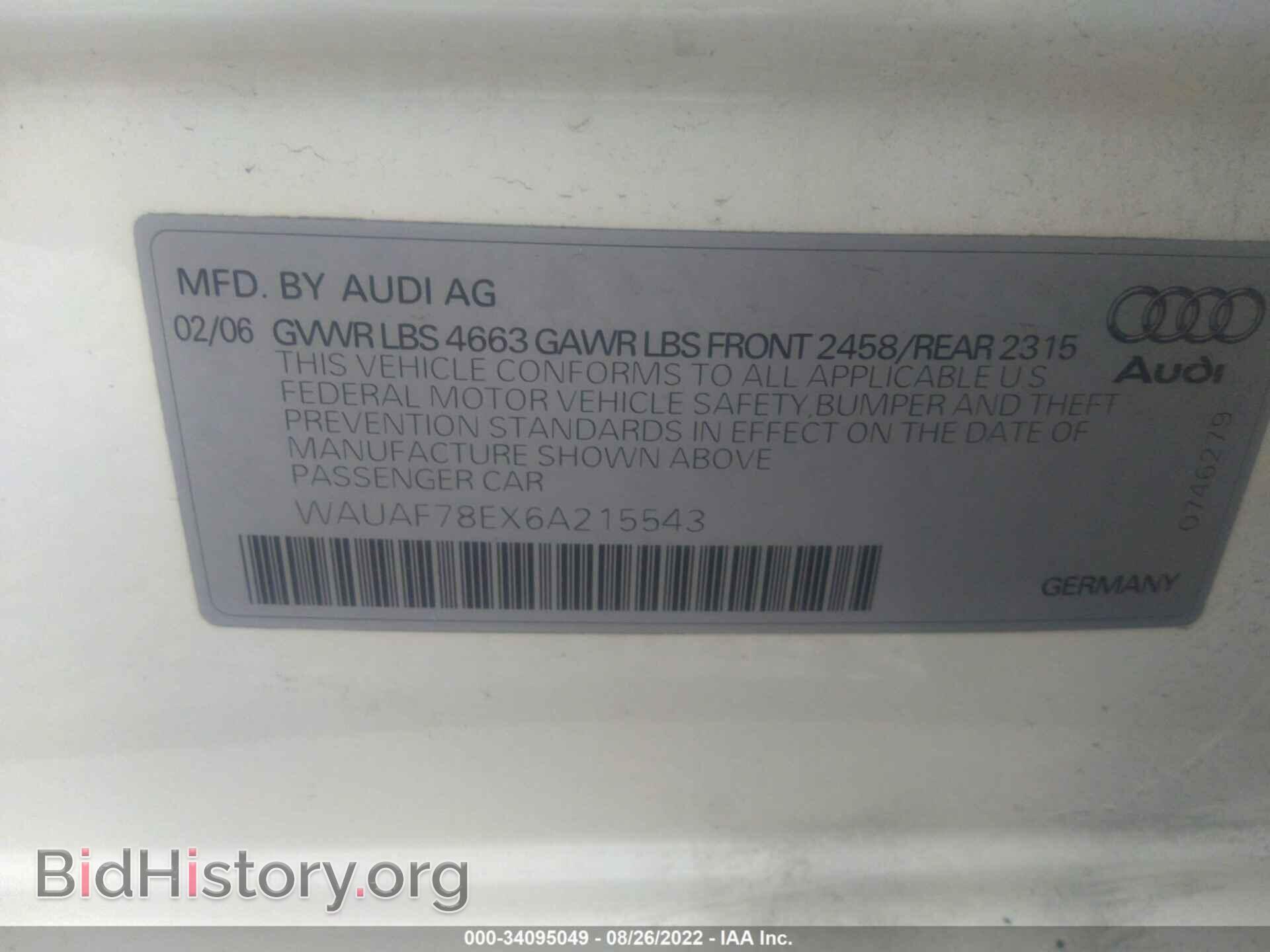 2006 AUDI A4 - VIN: WAUAF78EX6A215543 - Фото 9