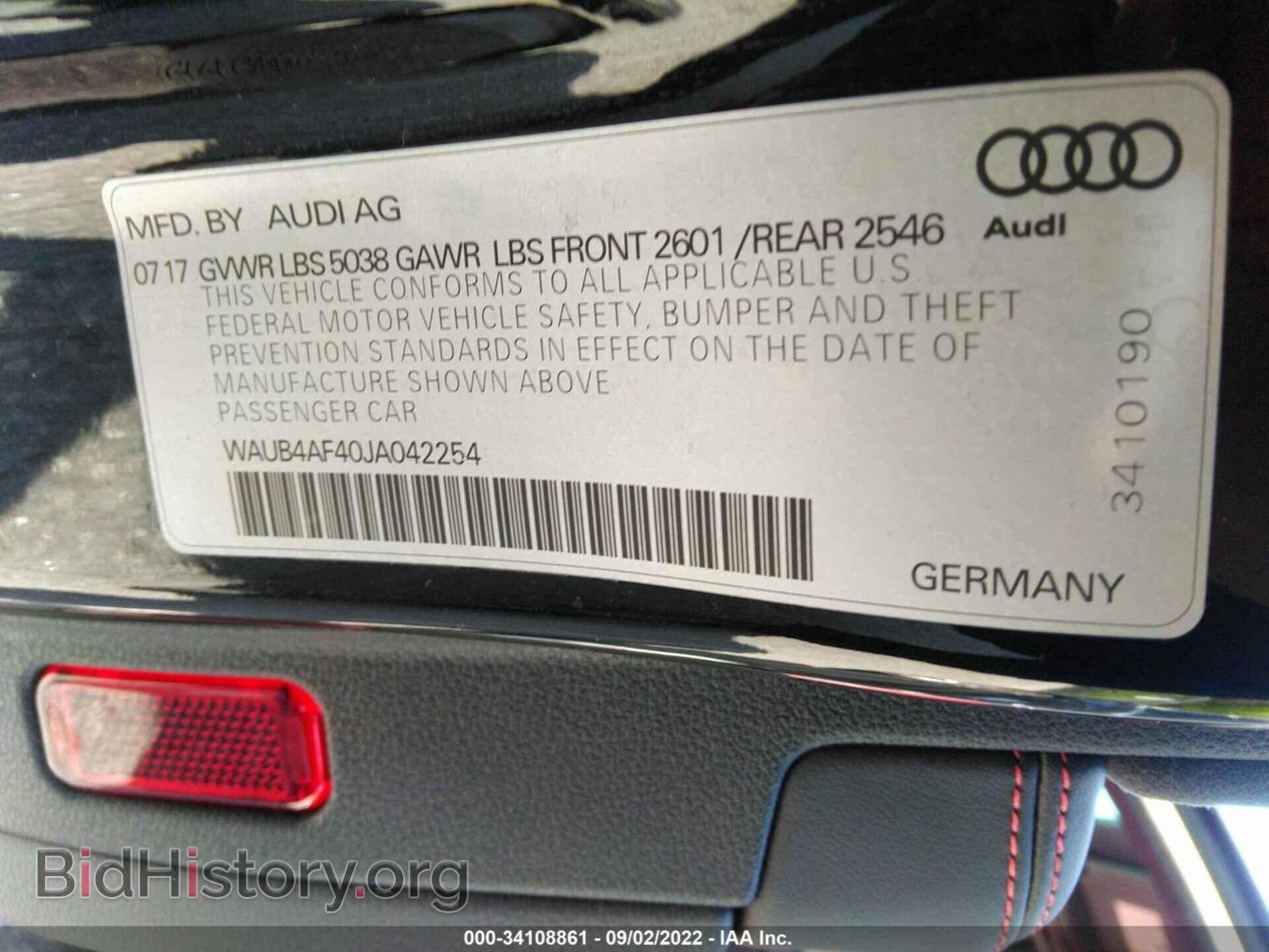 2018 AUDI S4 - VIN: WAUB4AF40JA042254 - Фото 9