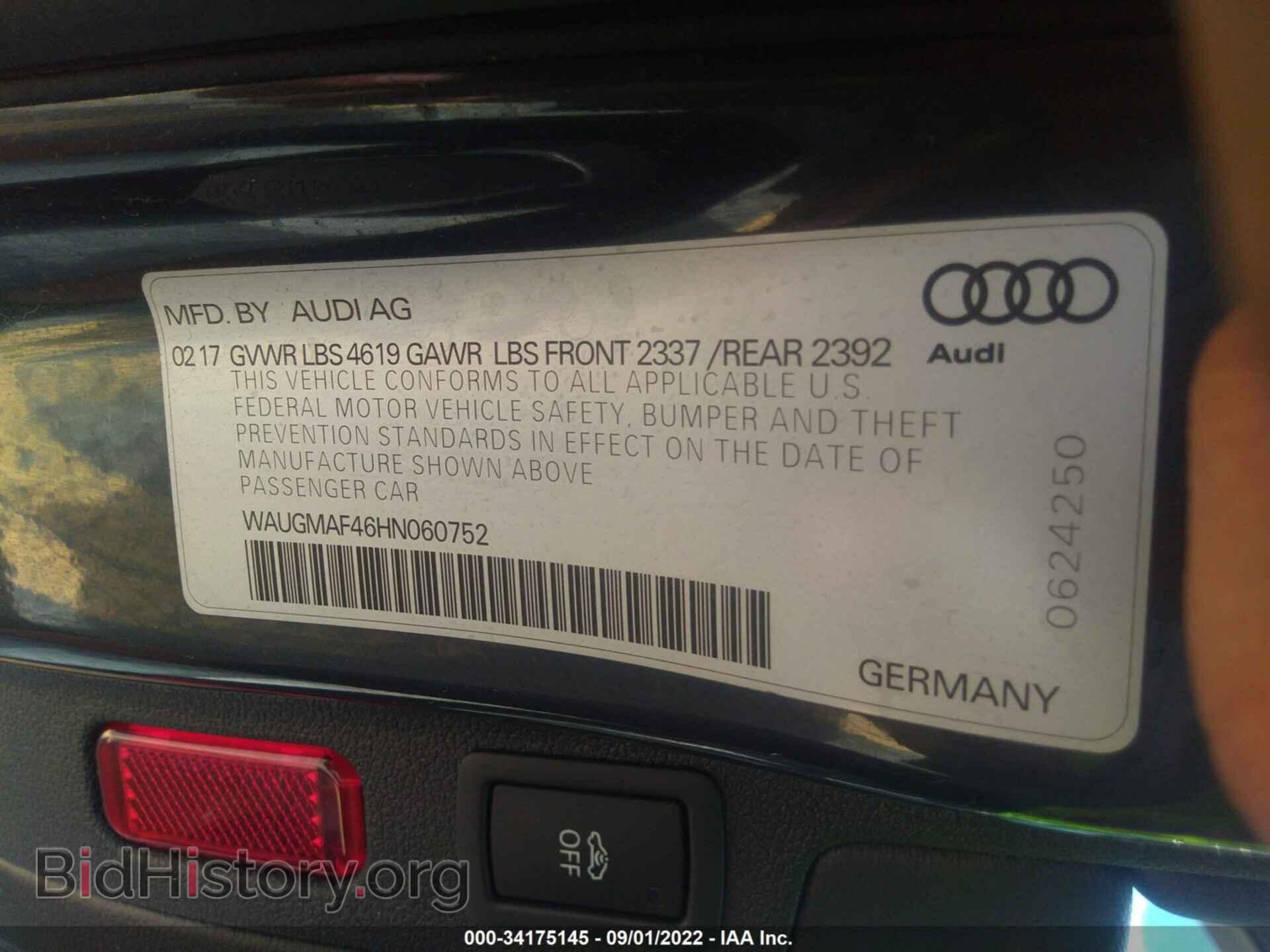 2017 AUDI A4 - VIN: WAUGMAF46HN060752 - Фото 9