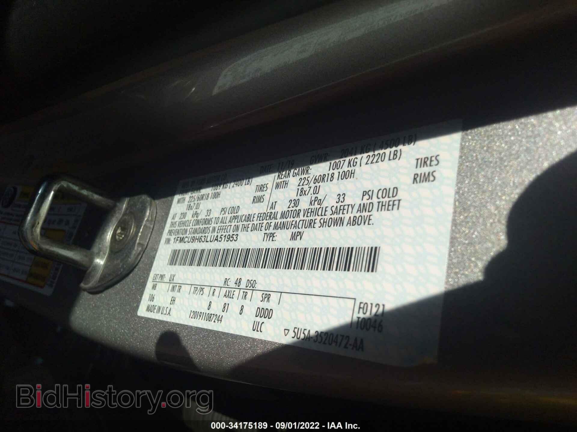 2020 FORD ESCAPE - VIN: 1FMCU9H63LUA51953 - Photo 9