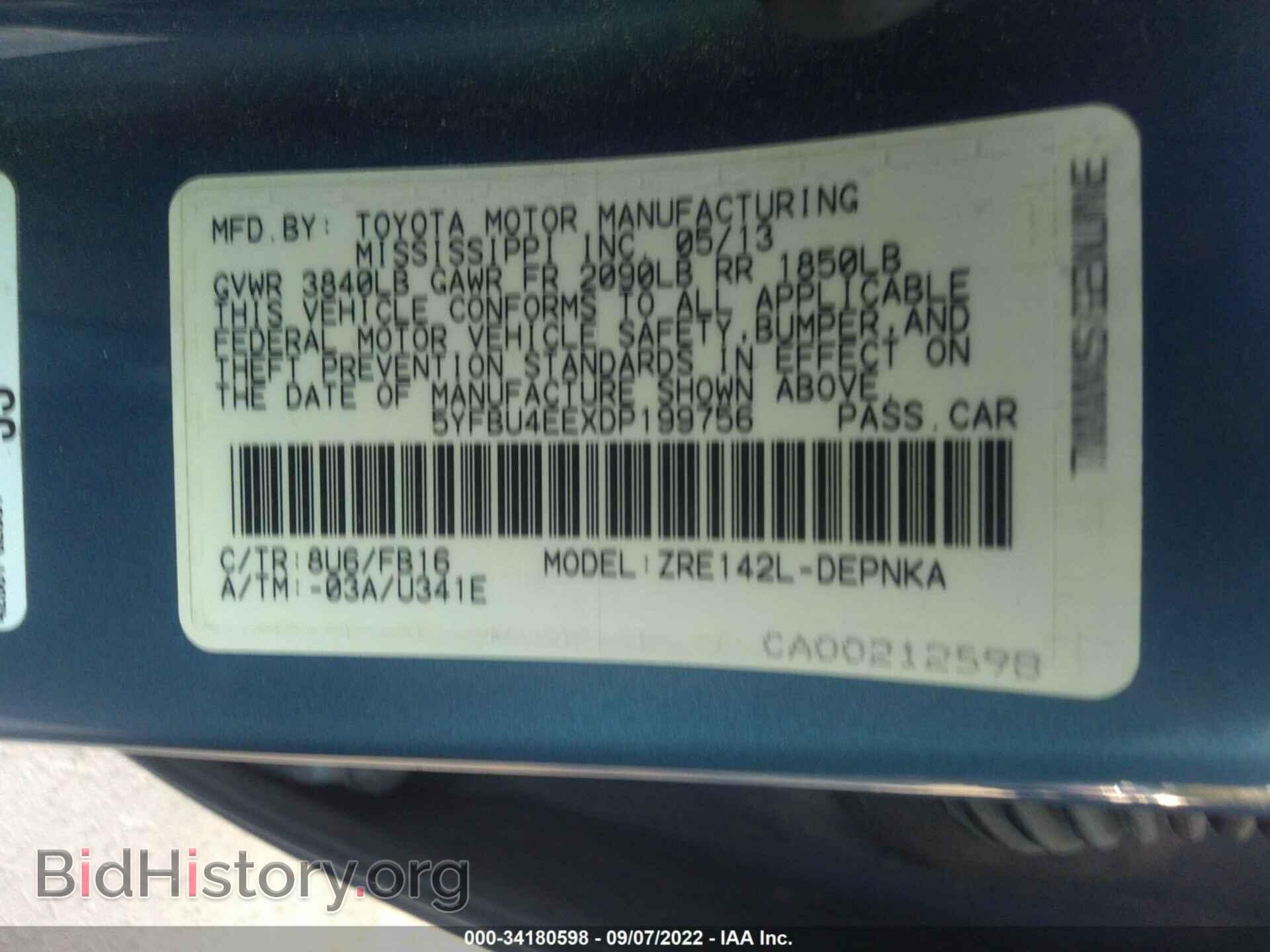 2013 TOYOTA COROLLA - VIN: 5YFBU4EEXDP199756 - Фото 9
