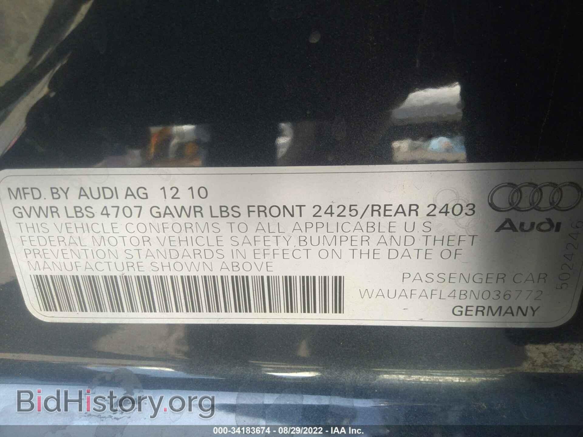 2011 AUDI A4 - VIN: WAUAFAFL4BN036772 - Фото 9