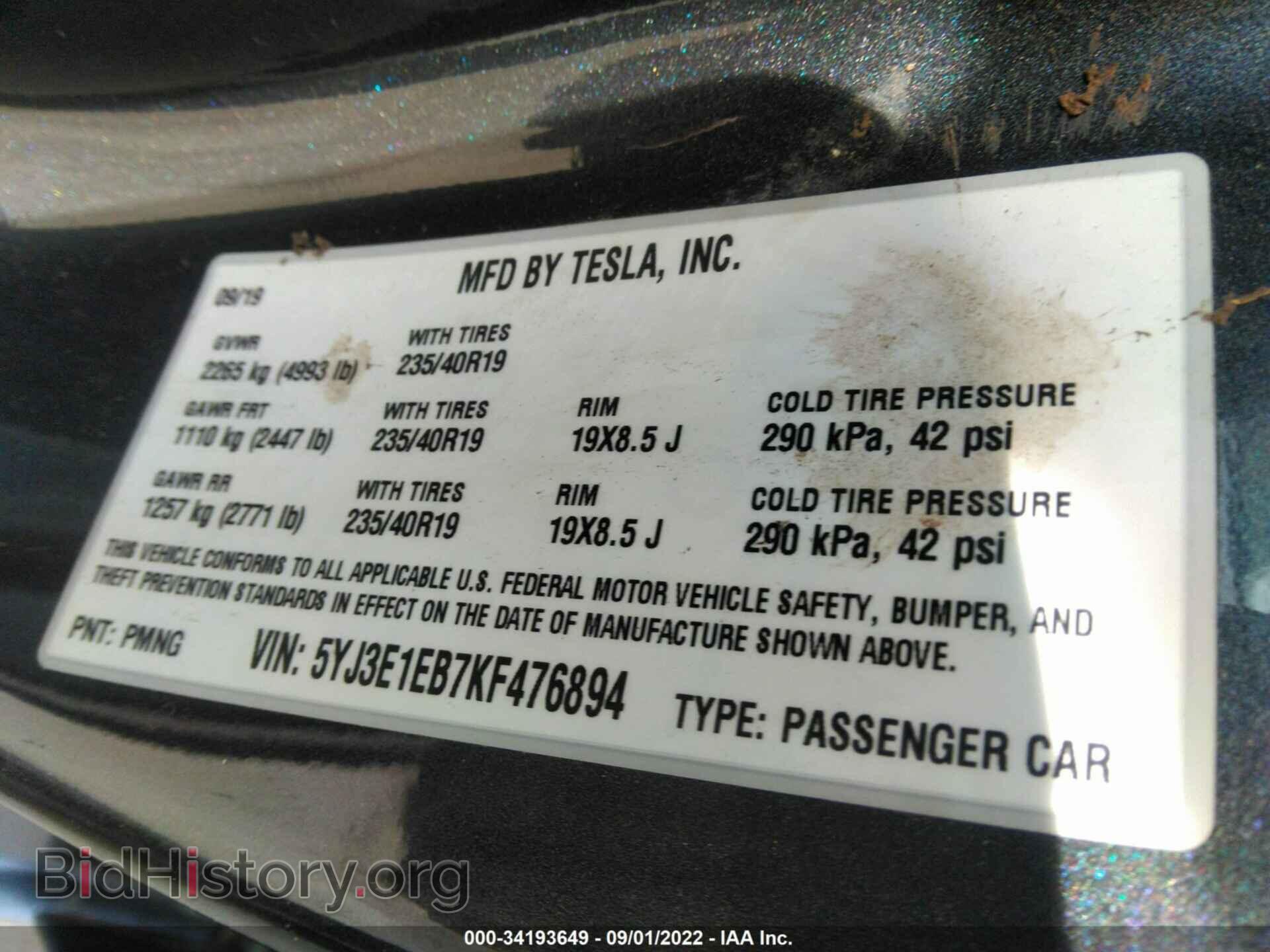 2019 TESLA MODEL 3 - VIN: 5YJ3E1EB7KF476894 - Photo 9