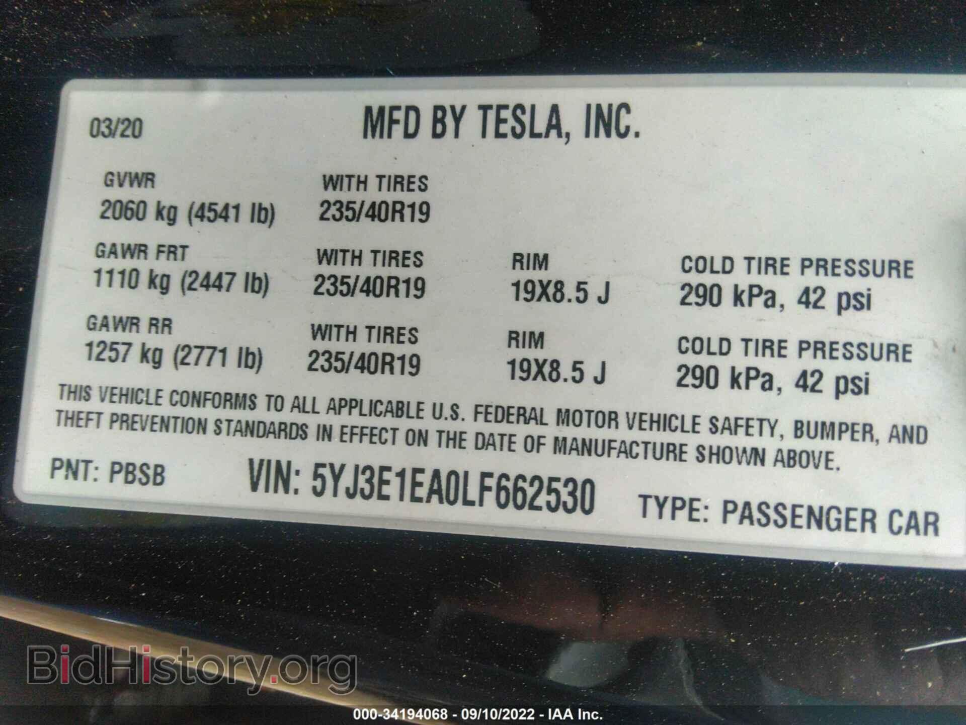 2020 TESLA MODEL 3 - VIN: 5YJ3E1EA0LF662530 - Фото 9
