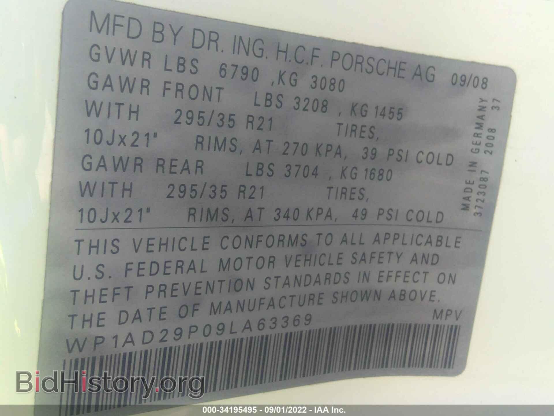2009 PORSCHE CAYENNE - VIN: WP1AD29P09LA63369 - Фото 9