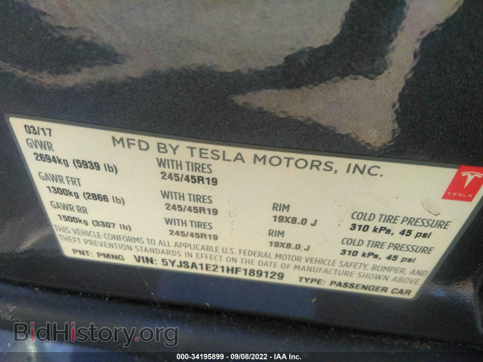 2017 TESLA MODEL S - VIN: 5YJSA1E21HF189129 - Photo 9