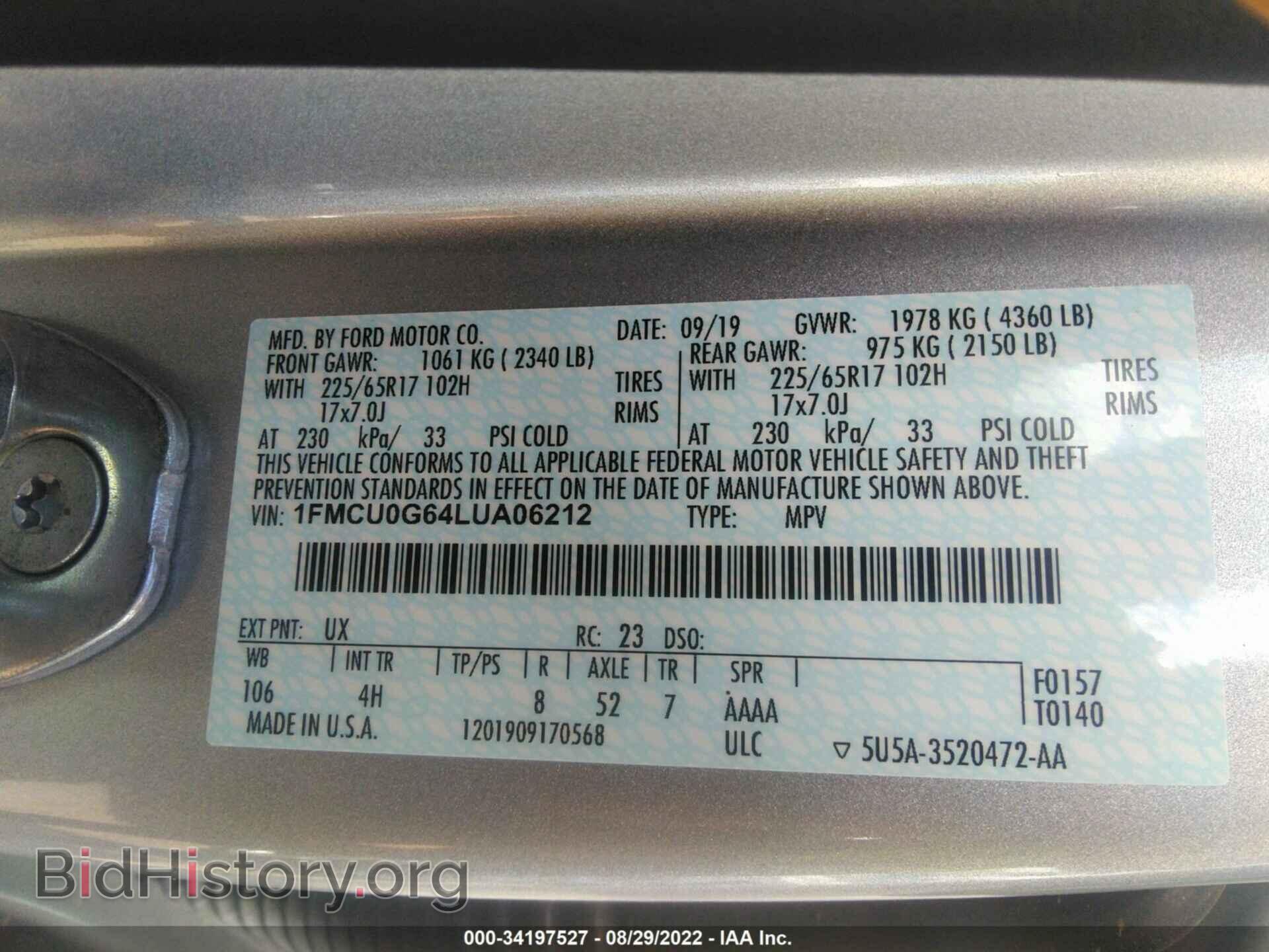 2020 FORD ESCAPE - VIN: 1FMCU0G64LUA06212 - Photo 9